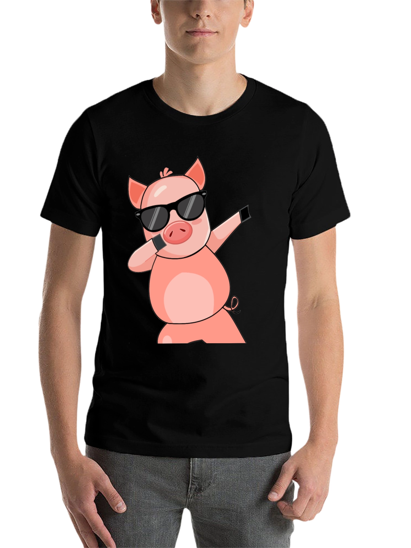 Black Dabbing Pig T-Shirt - Cool Cartoon Graphic Tee view 7