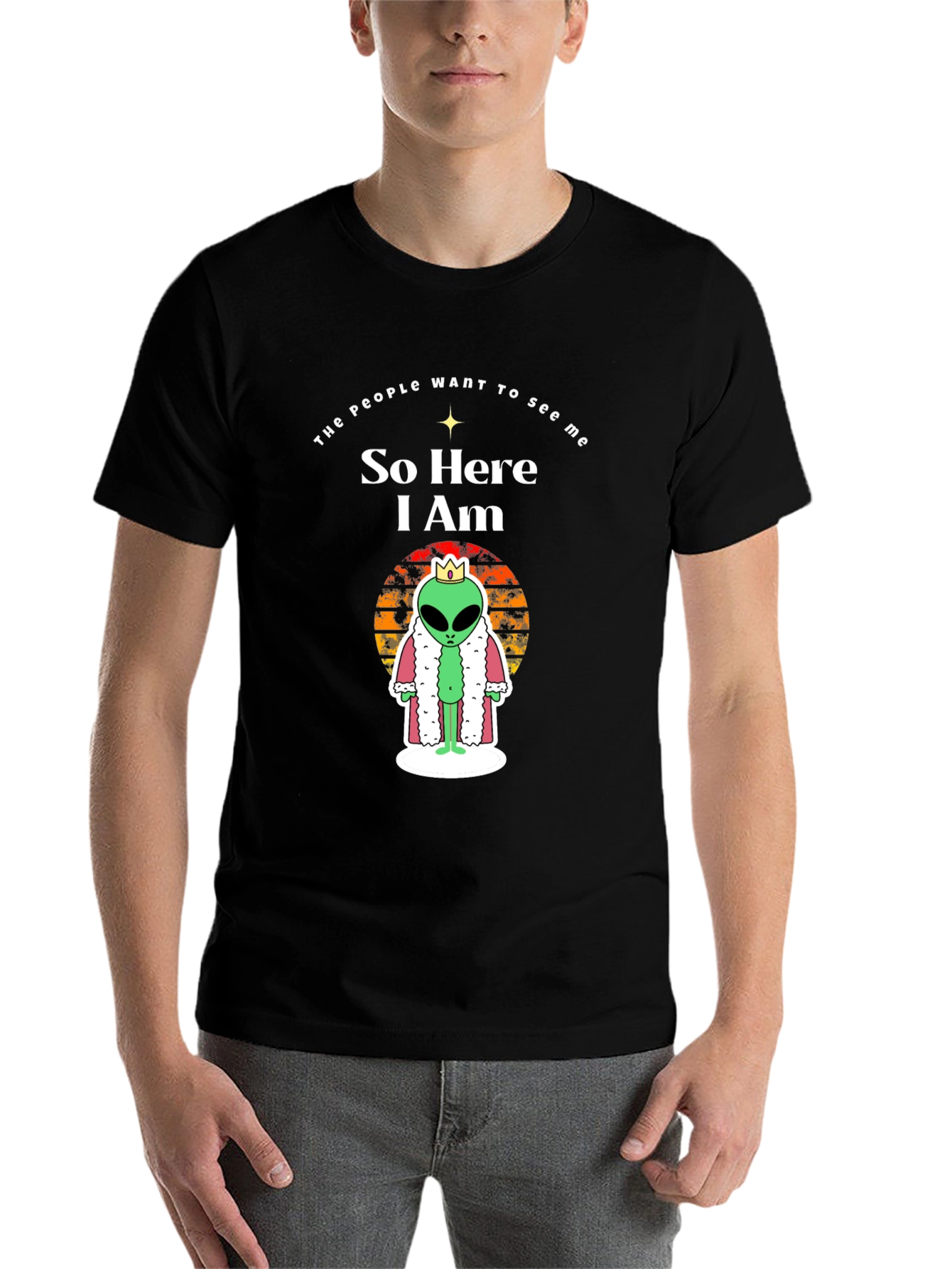 Black Alien King T-Shirt - So Here I Am - Funny Graphic Tee view 7