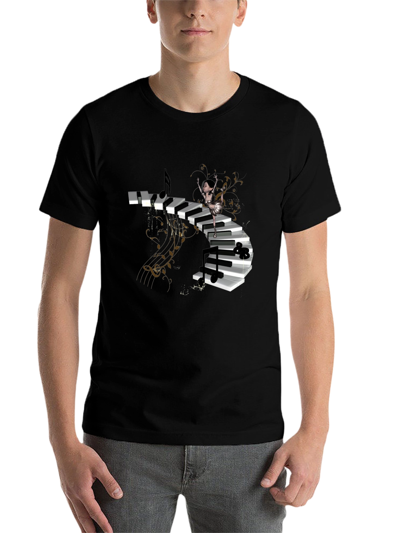 Black Piano Stairway Ballerina Black T-Shirt view 7