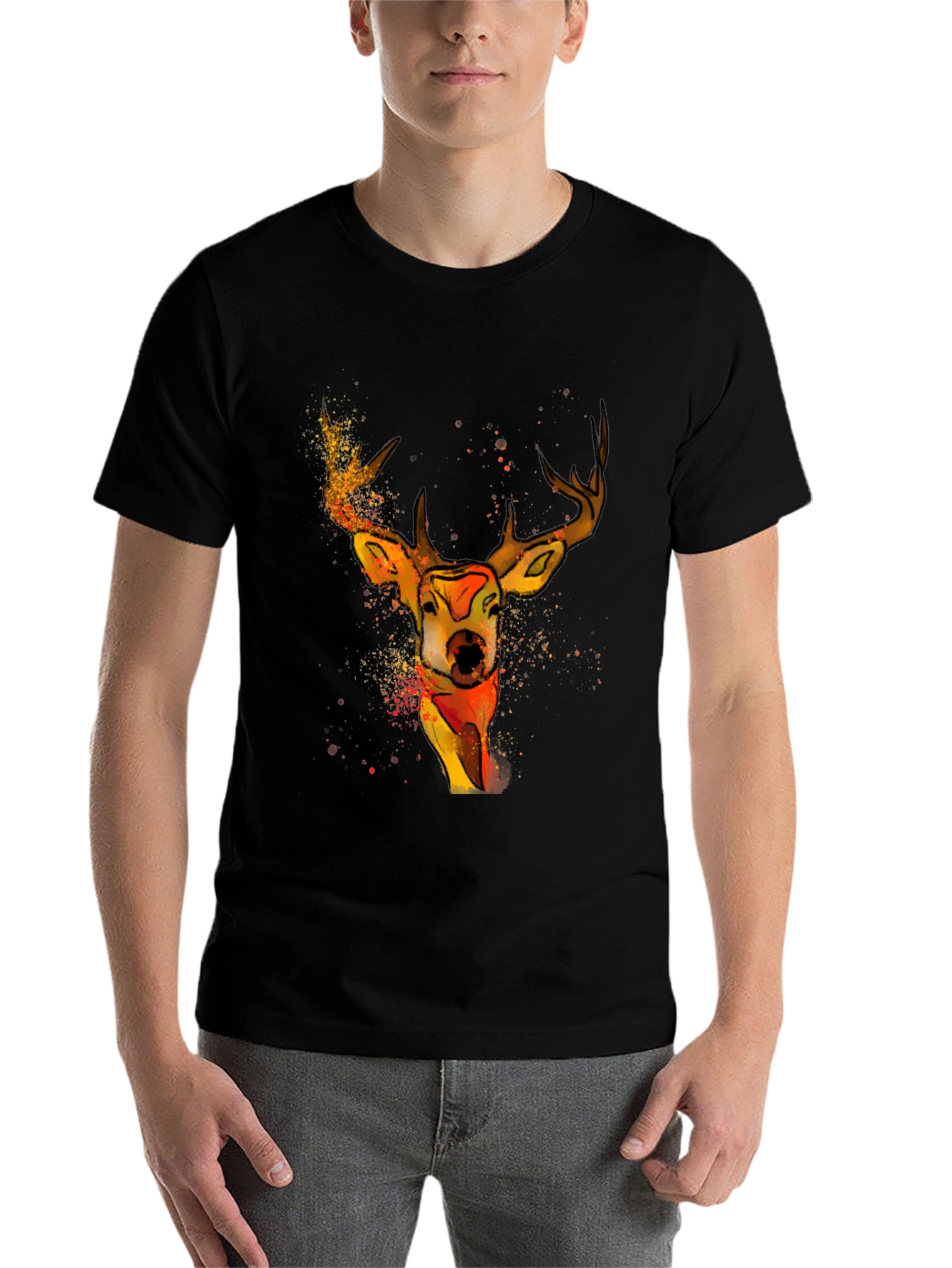 Black Watercolor Deer Graphic T-Shirt - Unique Animal Tee view 7