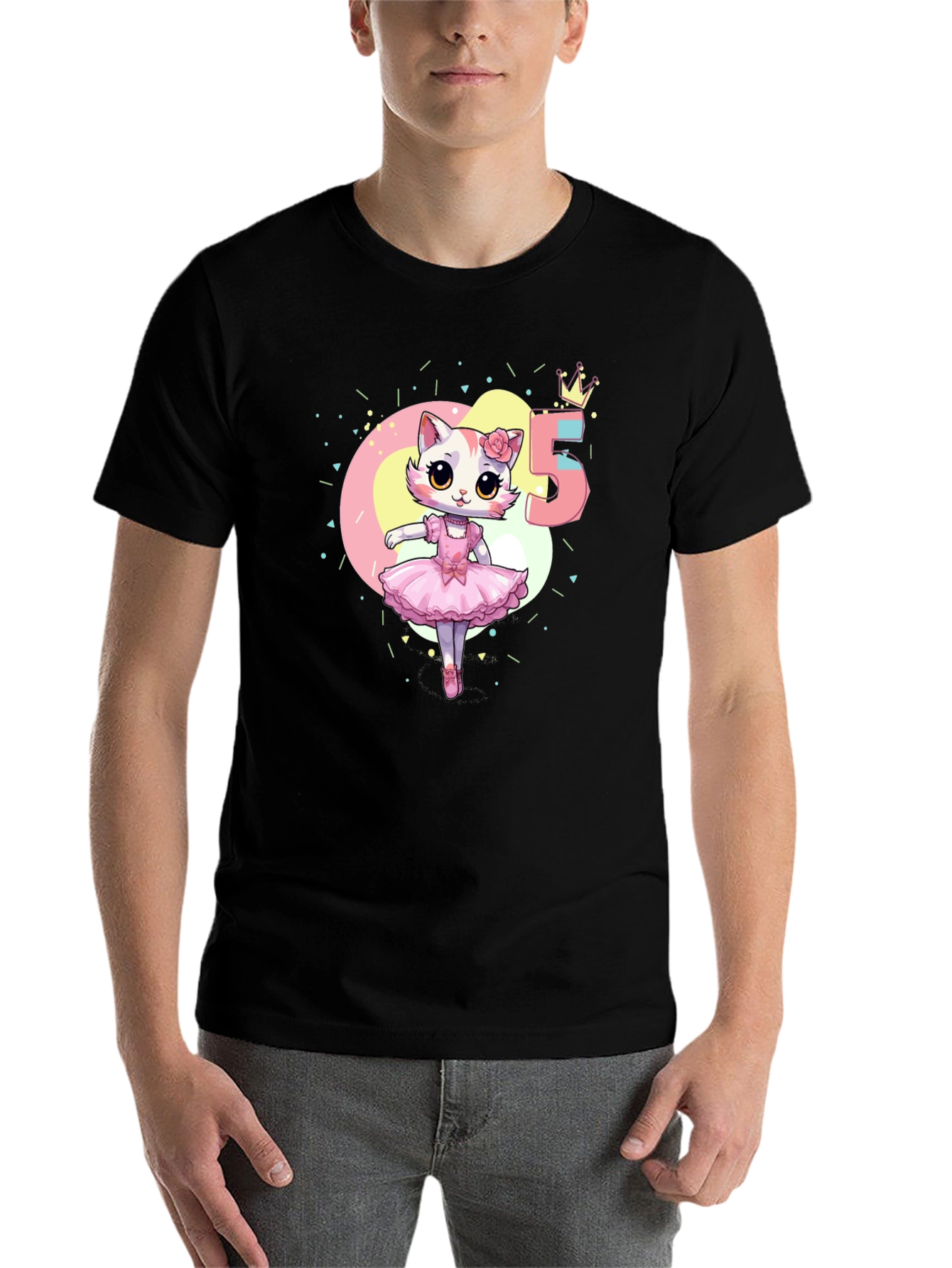 Black Cute Cat Ballerina 5th Birthday T-Shirt view 7