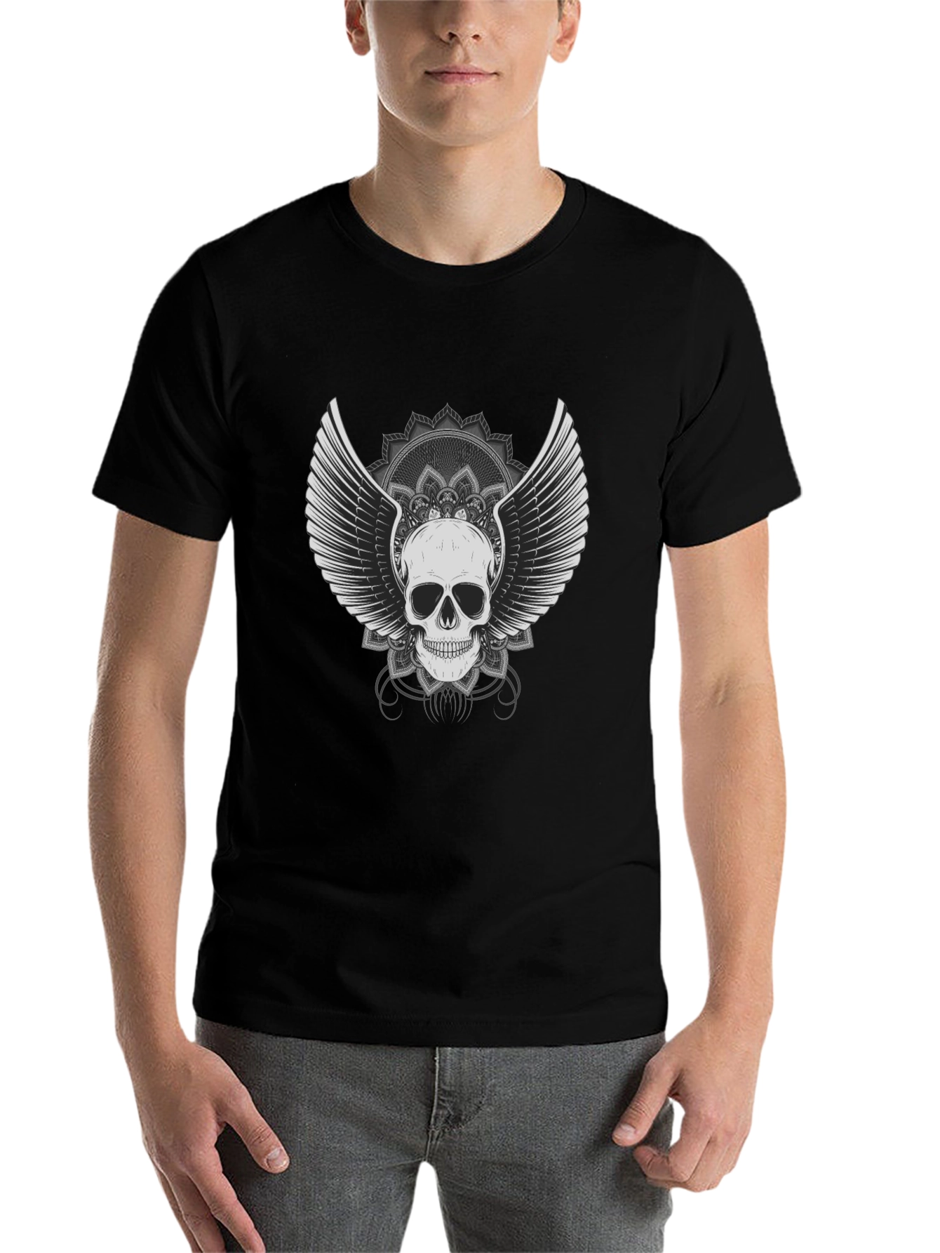 Black Skull Winged T-Shirt - Mens Black Graphic Tee view 7