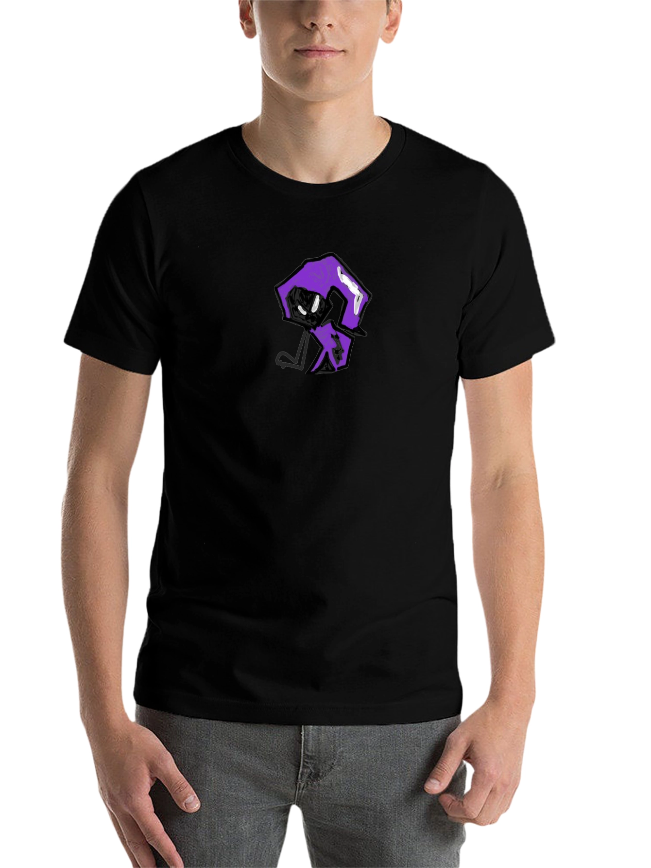 Black Men's Black T-Shirt with Unique Graphic Print view 7