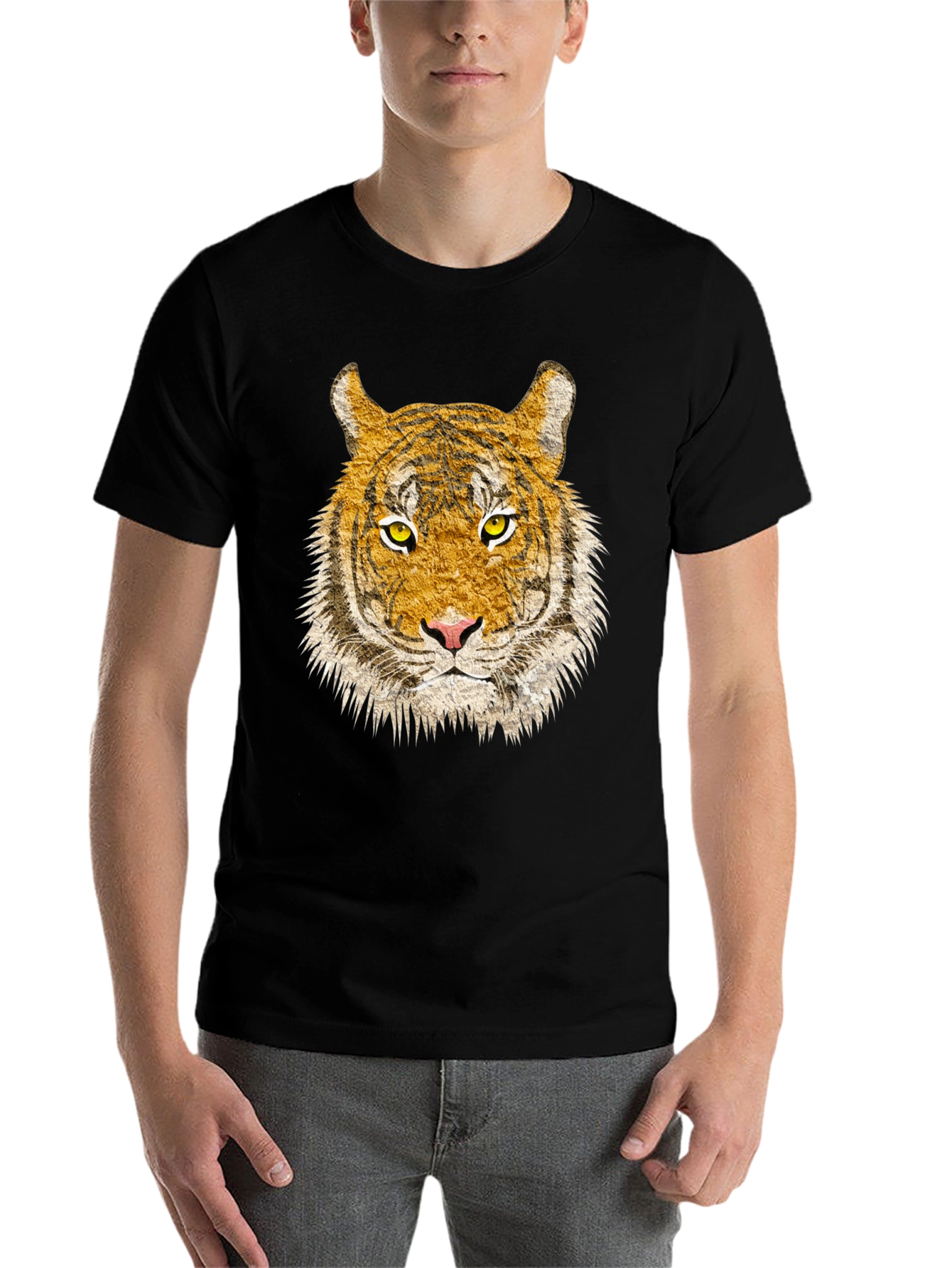 Black Tiger Face Graphic Print Black T-Shirt view 7