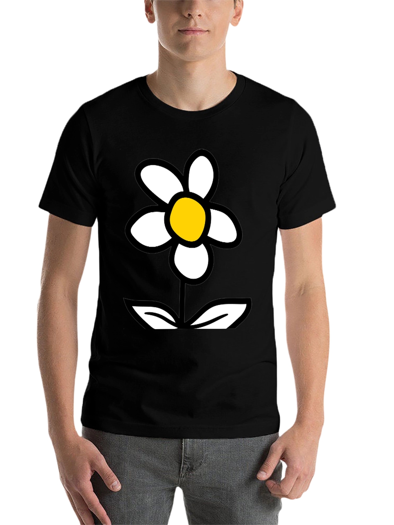 Black Daisy Flower Graphic Tee - Black Cotton T-Shirt view 7