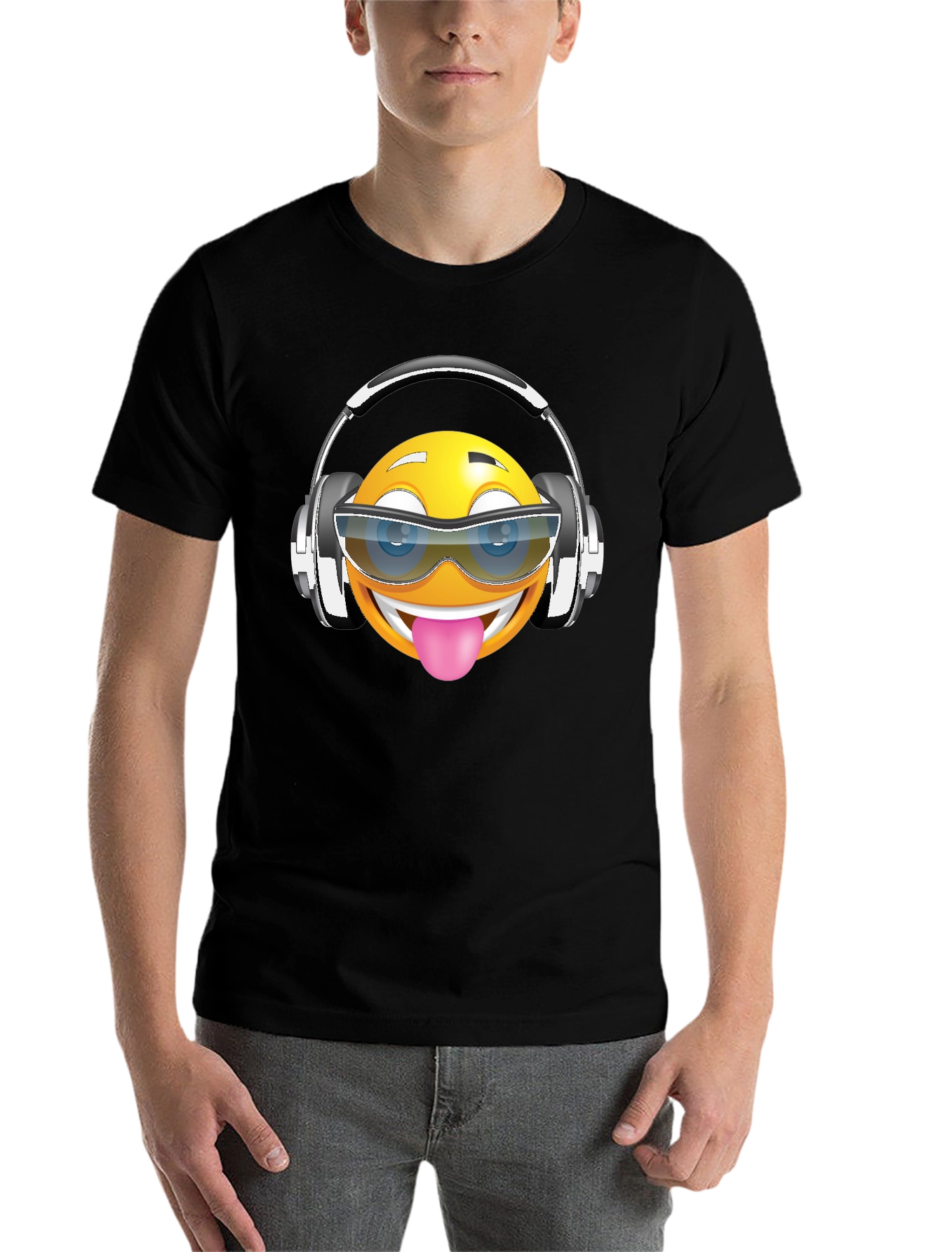 Black Funny Emoji Graphic Print T-Shirt view 7