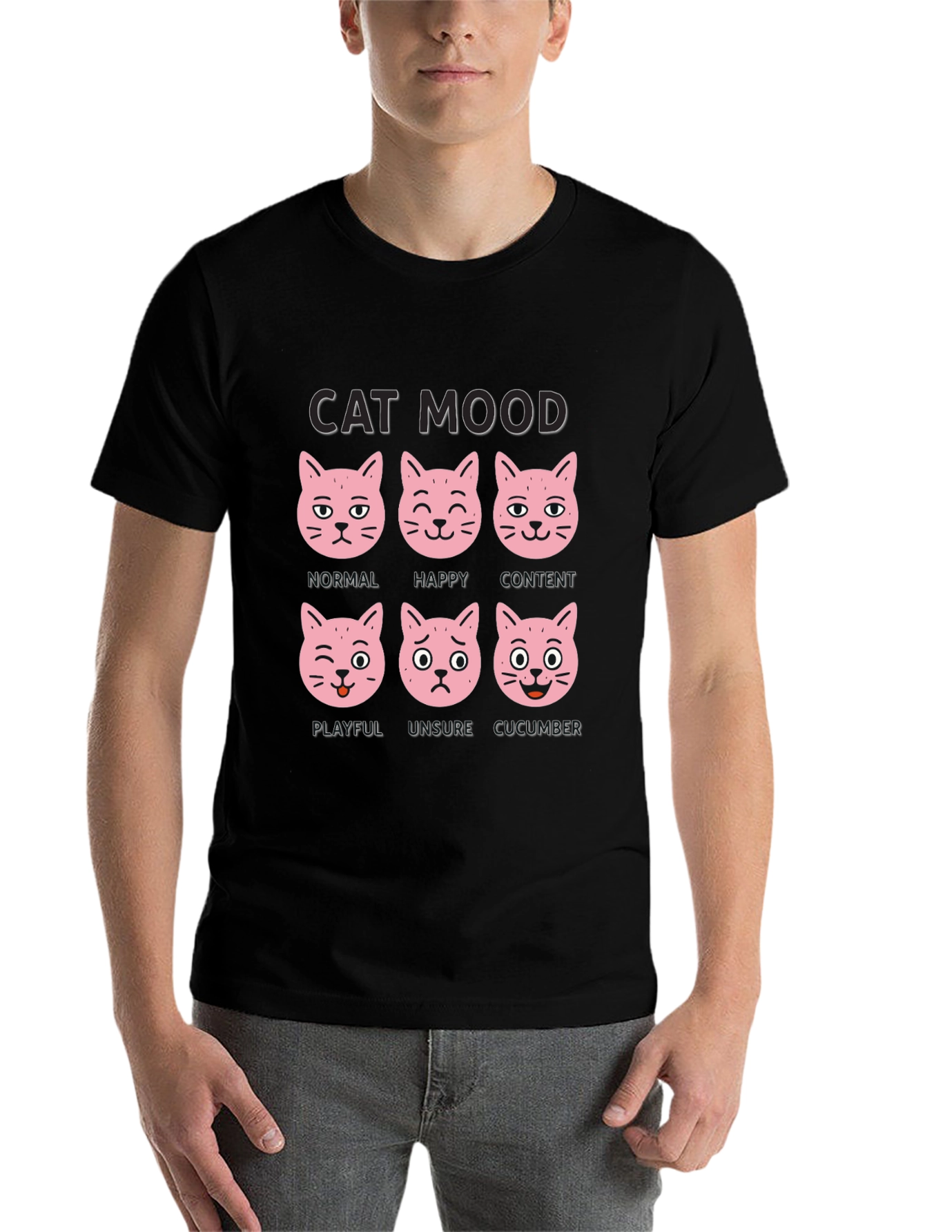Black Cat Mood T-Shirt - Funny Cat Expression Tee view 7