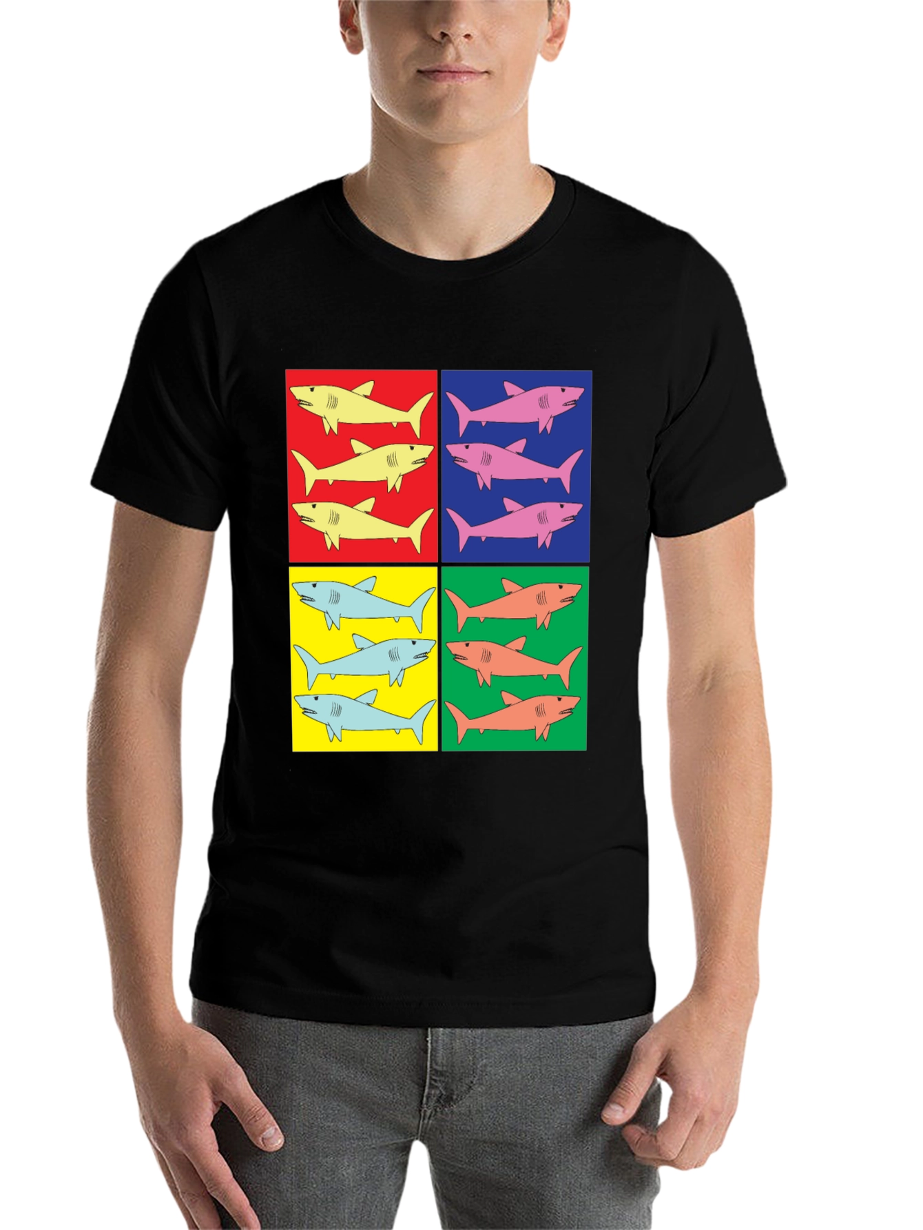 Black Shark Pop Art T-Shirt - Colorful Graphic Tee view 7