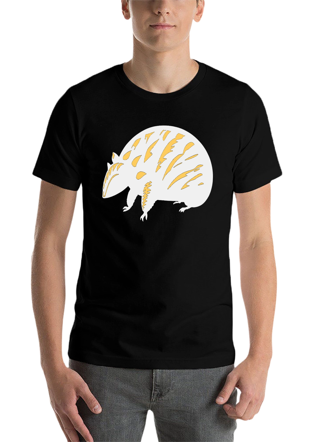 Black Unique Armadillo Graphic Tee - Black Cotton Blend view 7