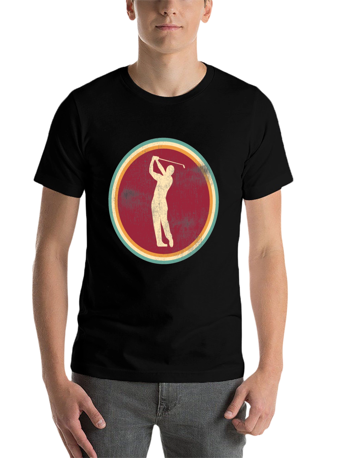 Black Vintage Golf Tee - Retro Golfer Graphic T-Shirt view 7