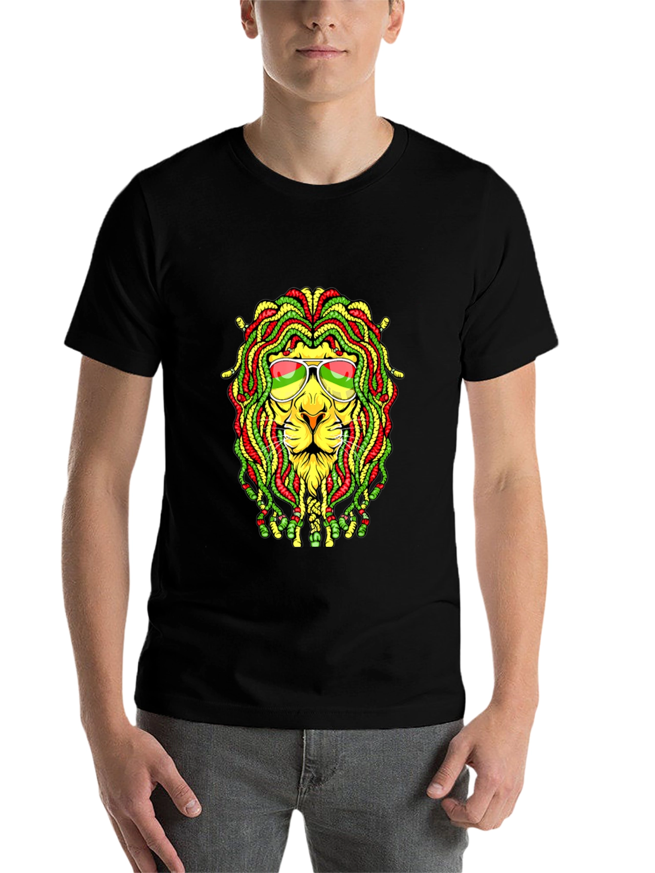 Black Rasta Lion Graphic T-Shirt - Reggae Style view 7