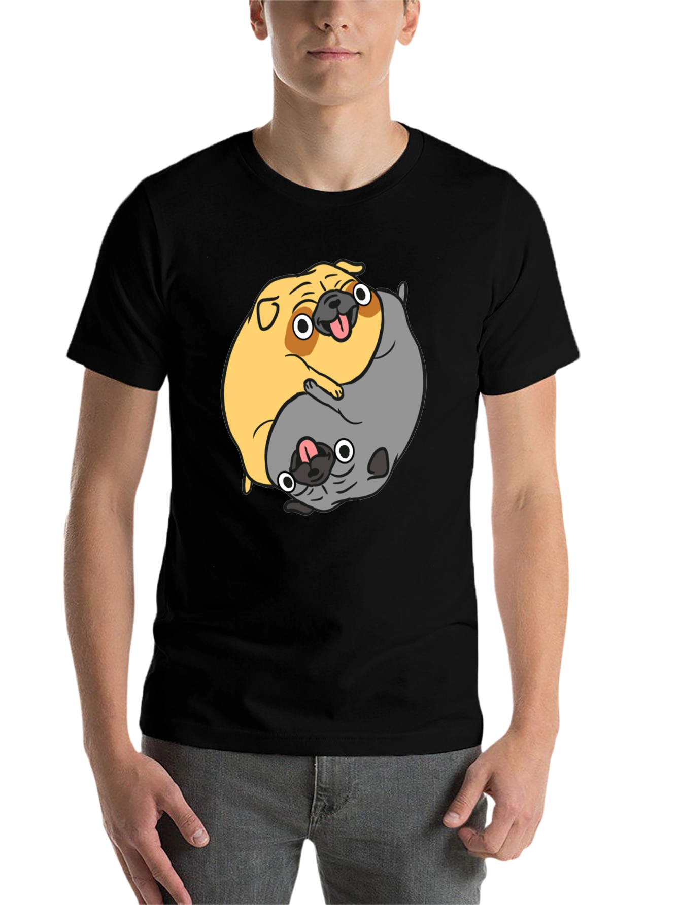 Black Yin Yang Pugs Graphic T-Shirt view 7