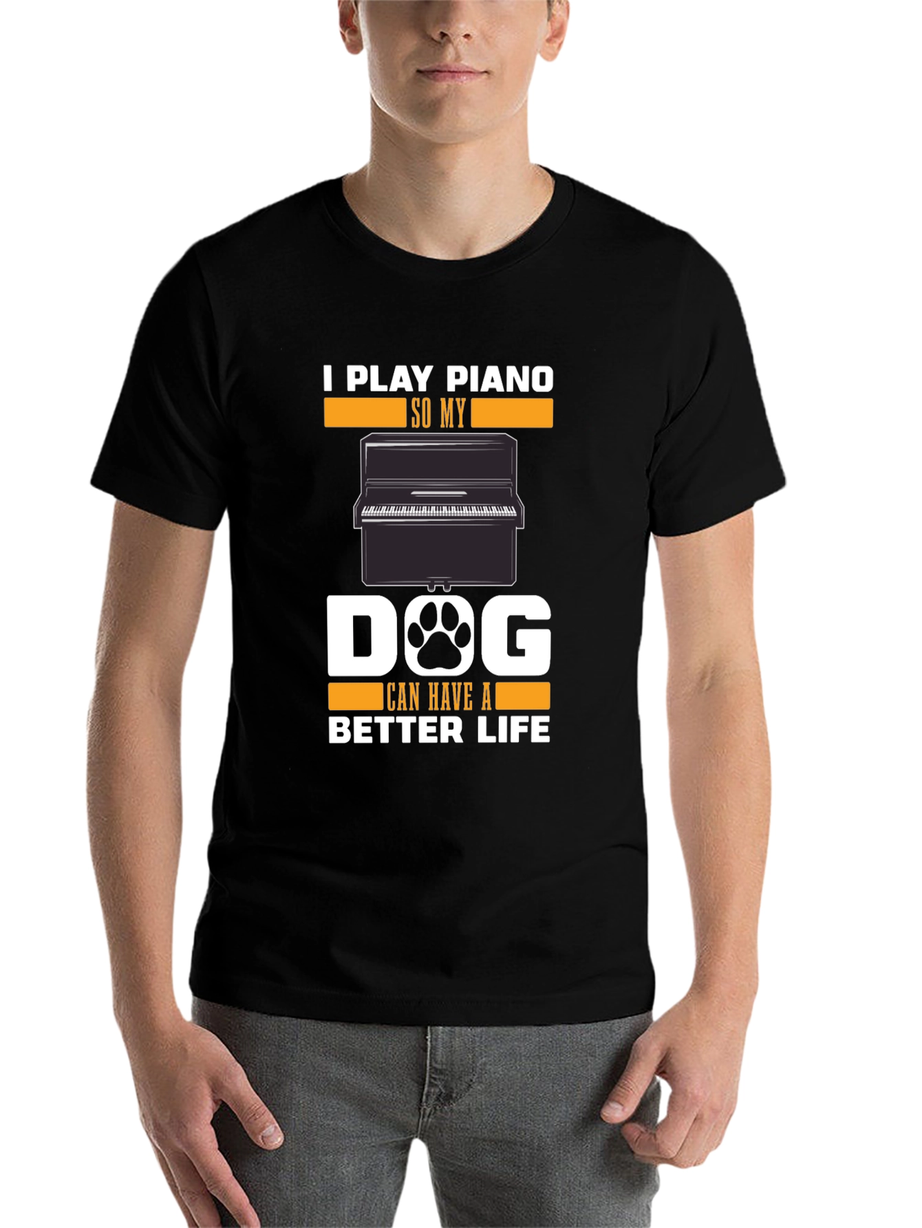 Black Piano Lover's Dog T-Shirt - Play Piano for a Better Dog Life view 7