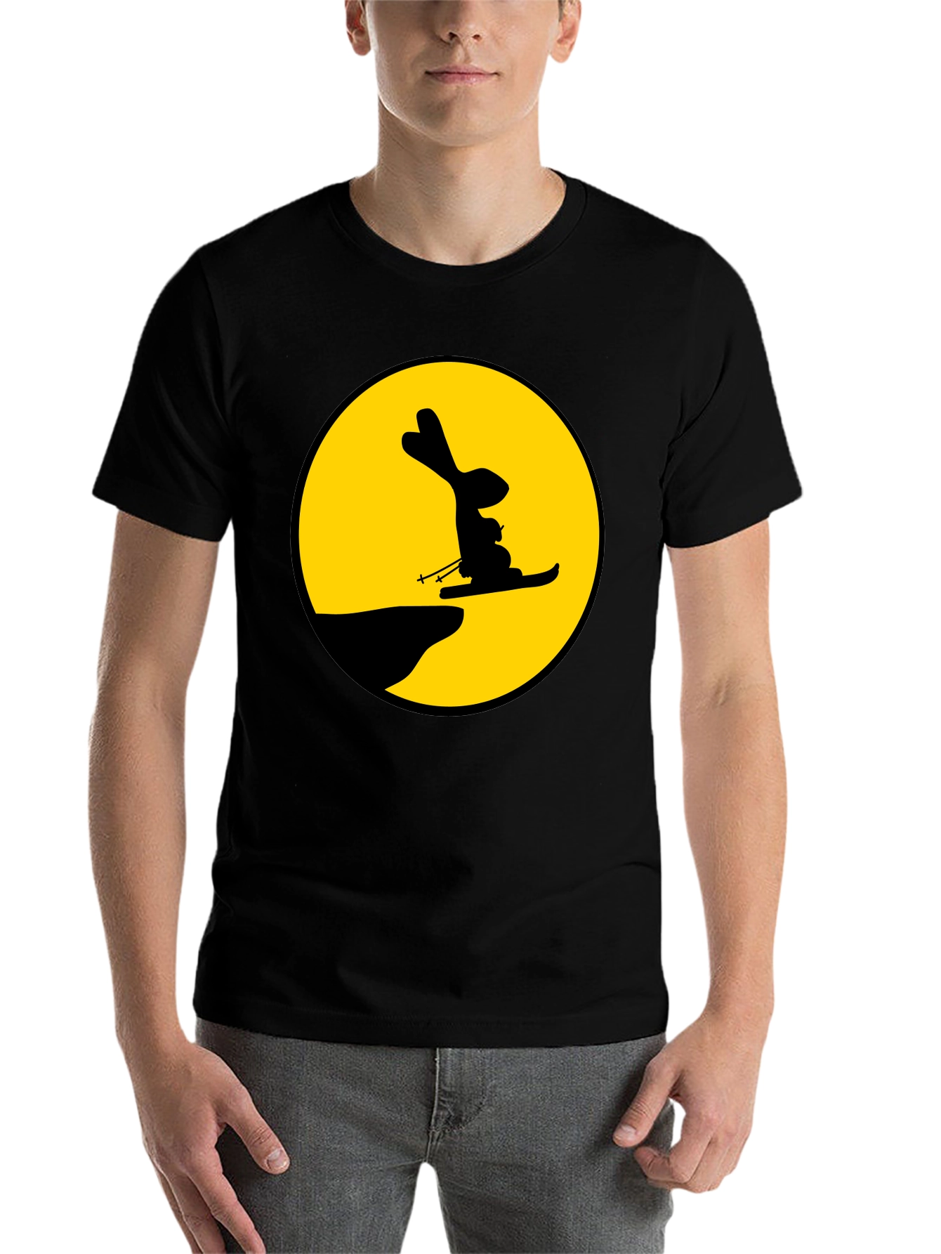 Black Skiing Rabbit Graphic Tee - Black view 7