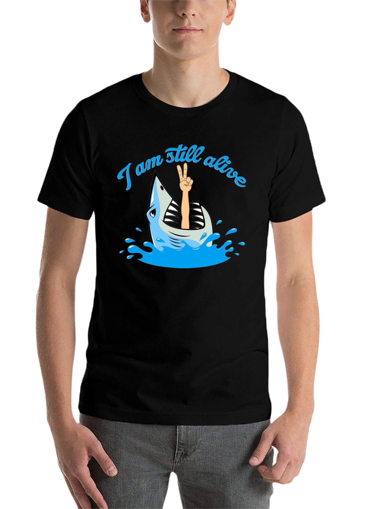 Black I Am Still Alive Shark T-Shirt - Novelty Graphic Tee view 7