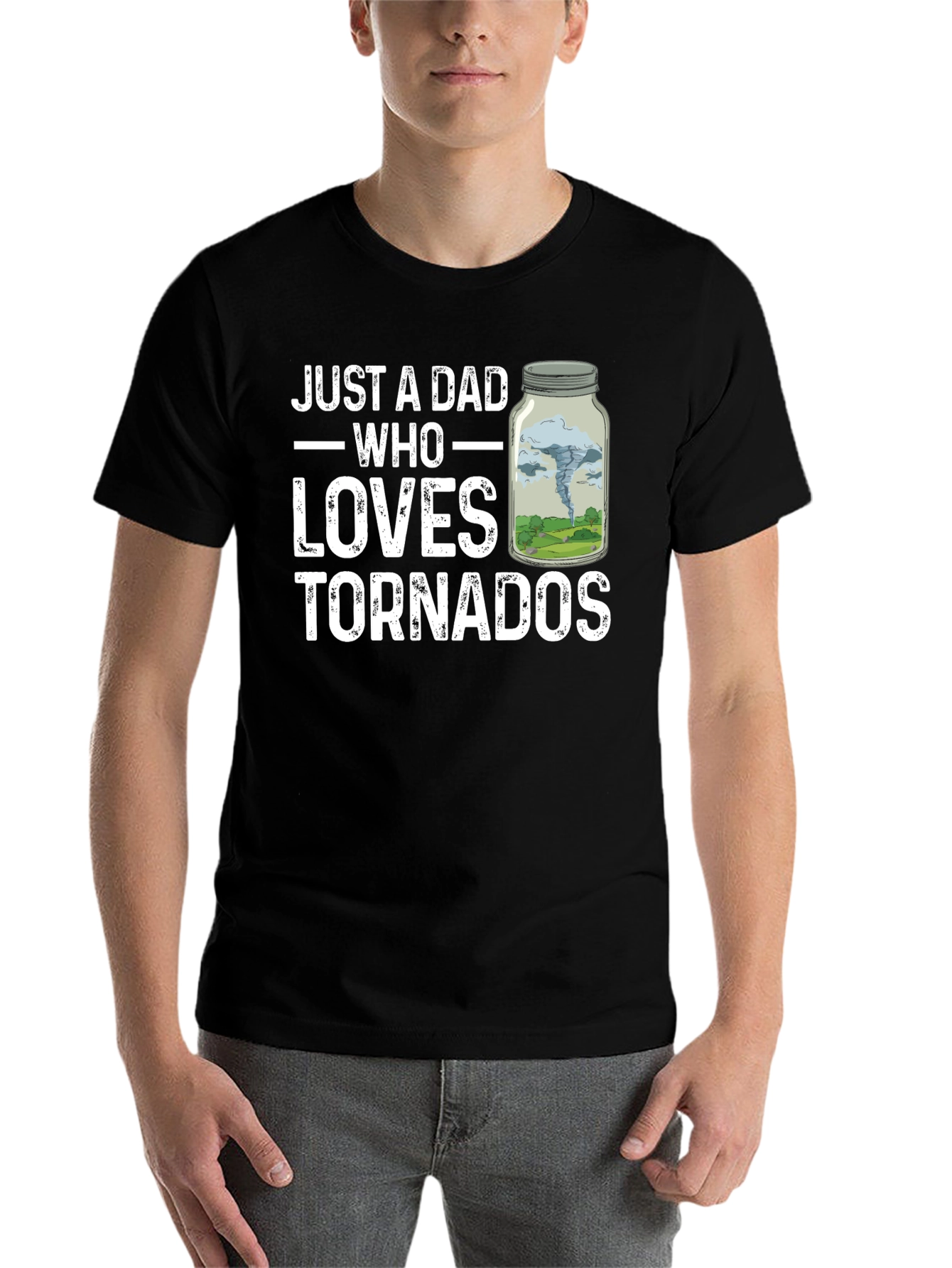 Black Just A Dad Who Loves Tornadoes T-Shirt view 7