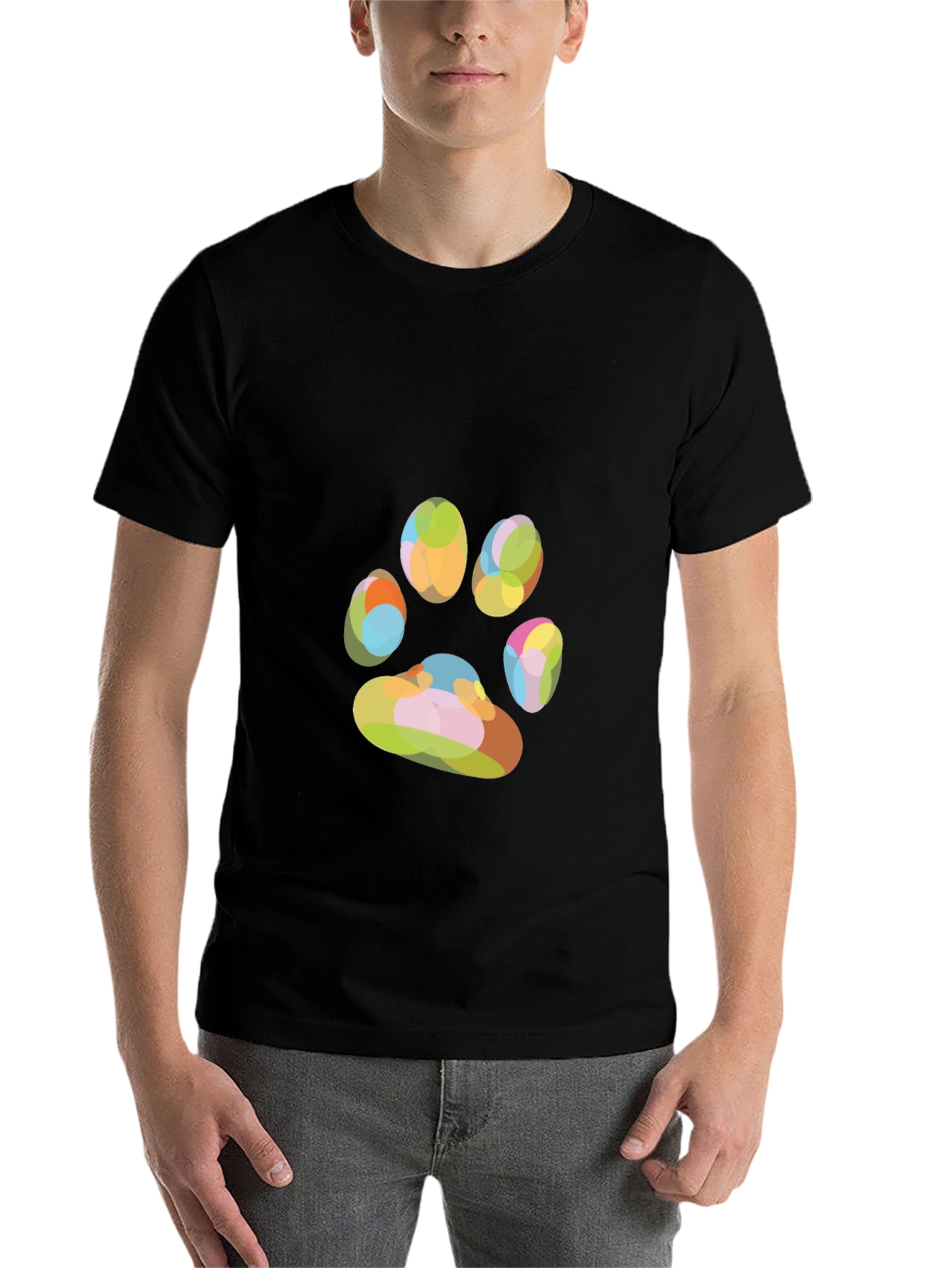 Black Colorful Paw Print Graphic T-Shirt view 7