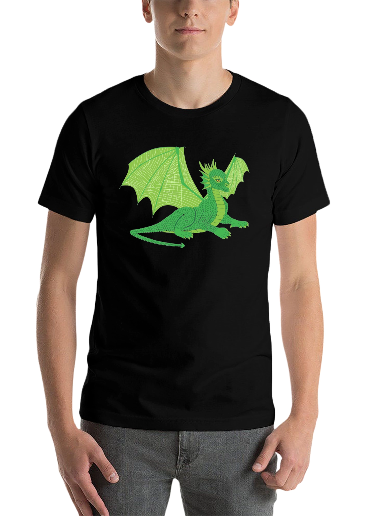Black Green Dragon Graphic T-Shirt - Fantasy Creature Tee view 7