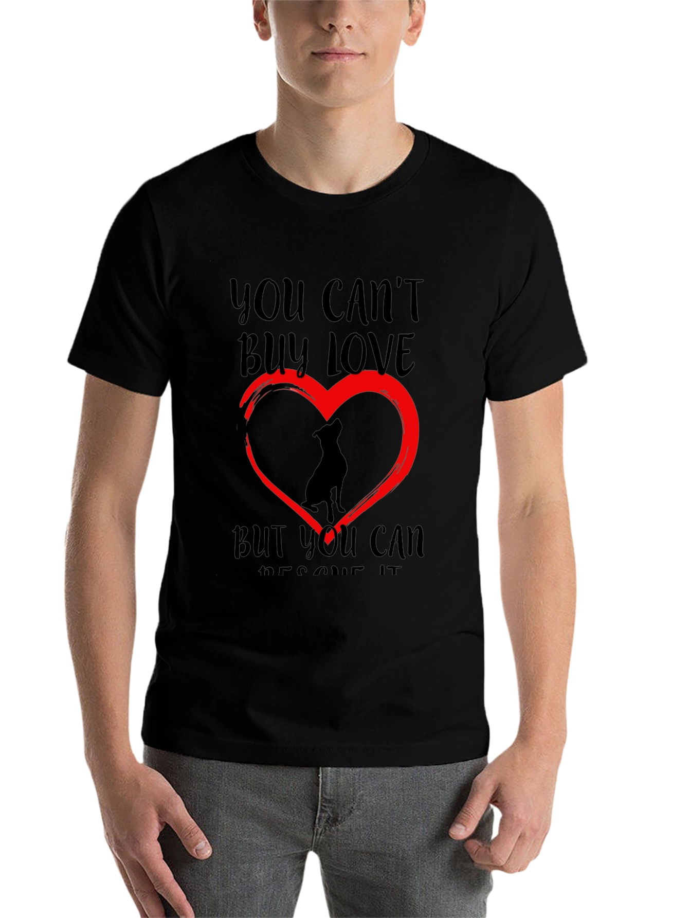 Black Rescue Dog Lover T-Shirt - You Can't Buy Love view 7