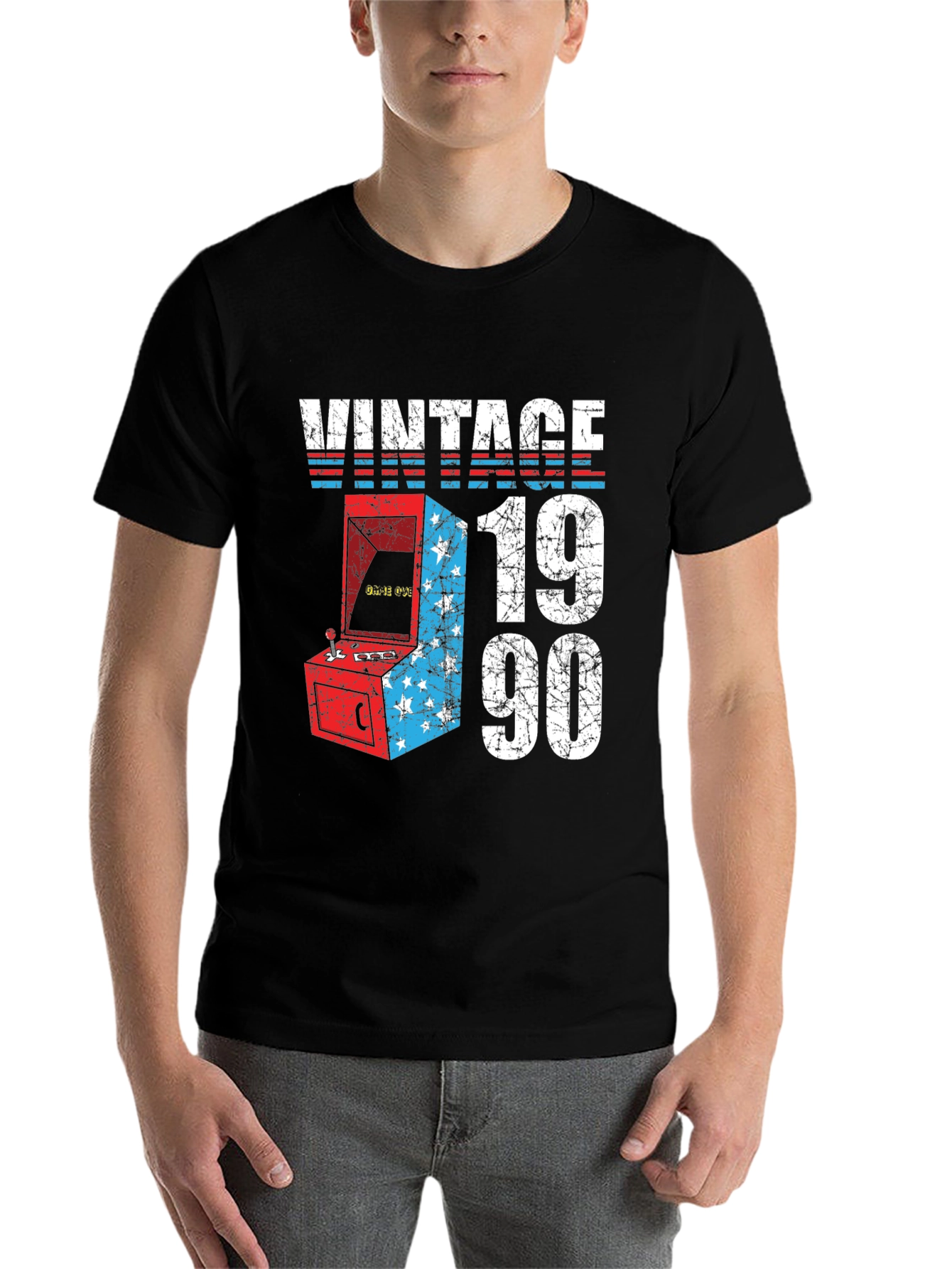 Black Vintage 1990 Arcade Gamer T-Shirt view 7