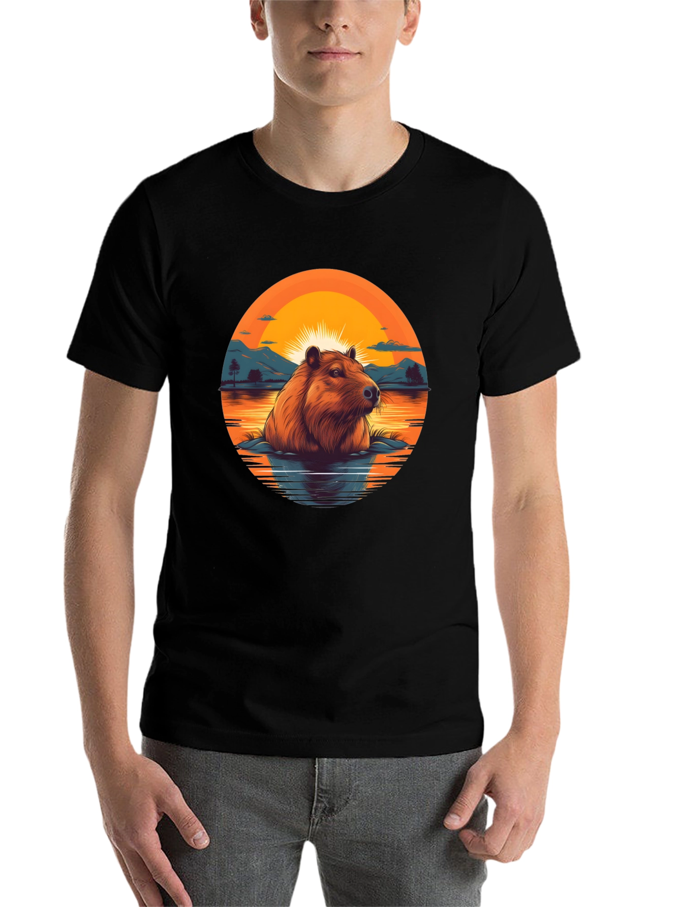 Black Capybara Sunset Graphic Tee - Unique Design view 7
