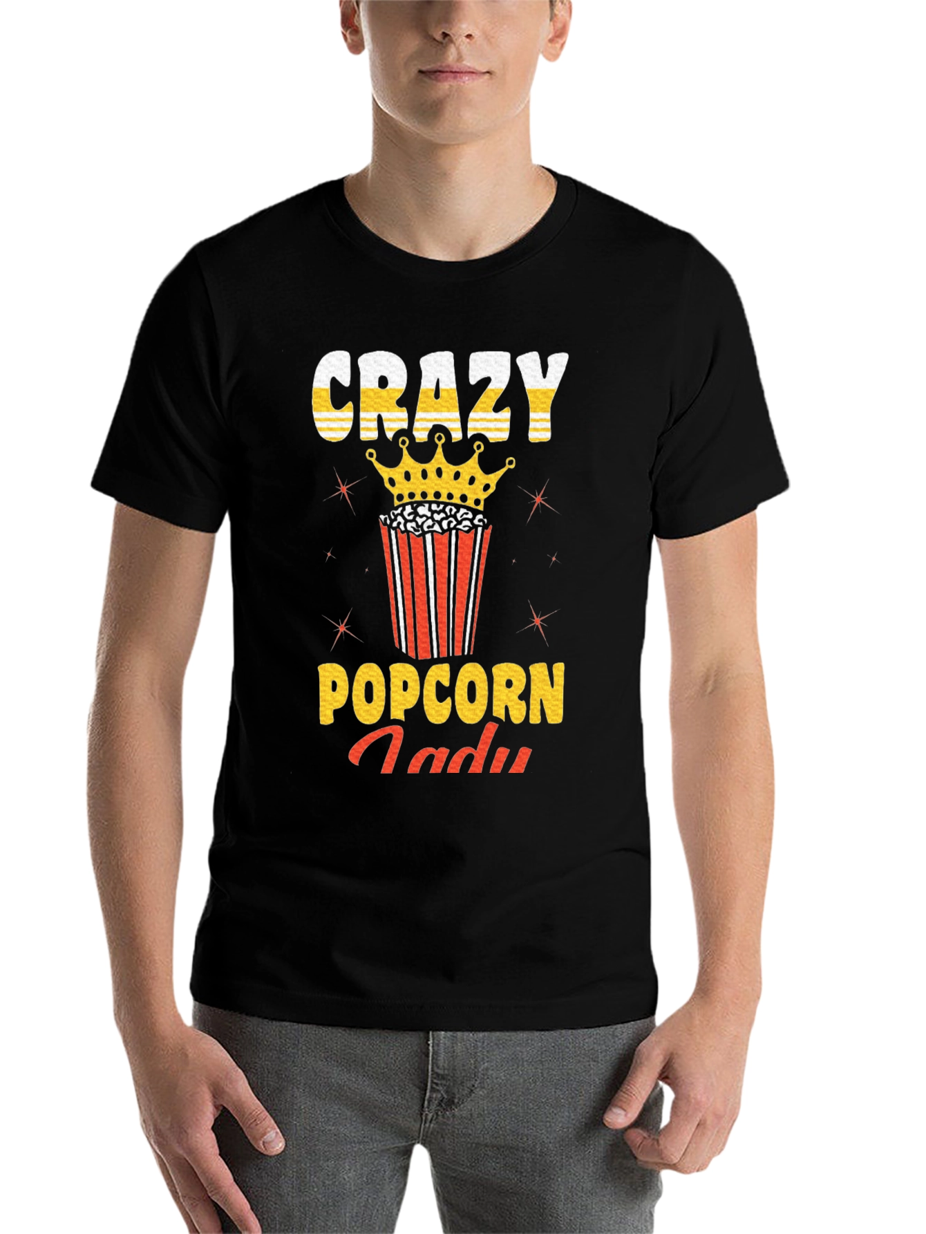 Black Crazy Popcorn Lady Graphic T-Shirt view 7