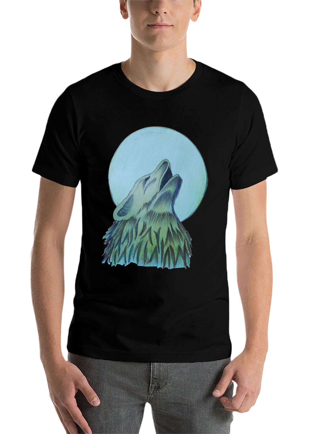 Black Wolf Howling at Moon Graphic T-Shirt view 7