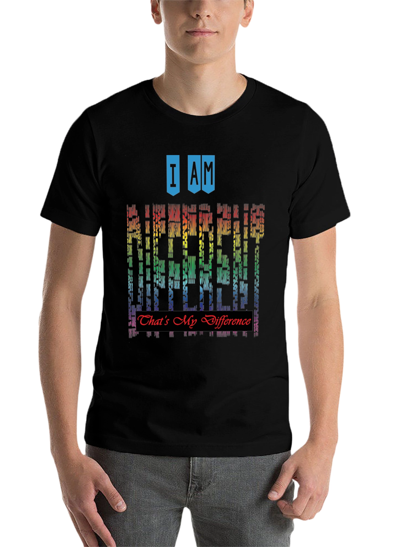 Black I Am Different Rainbow Graphic T-Shirt view 7