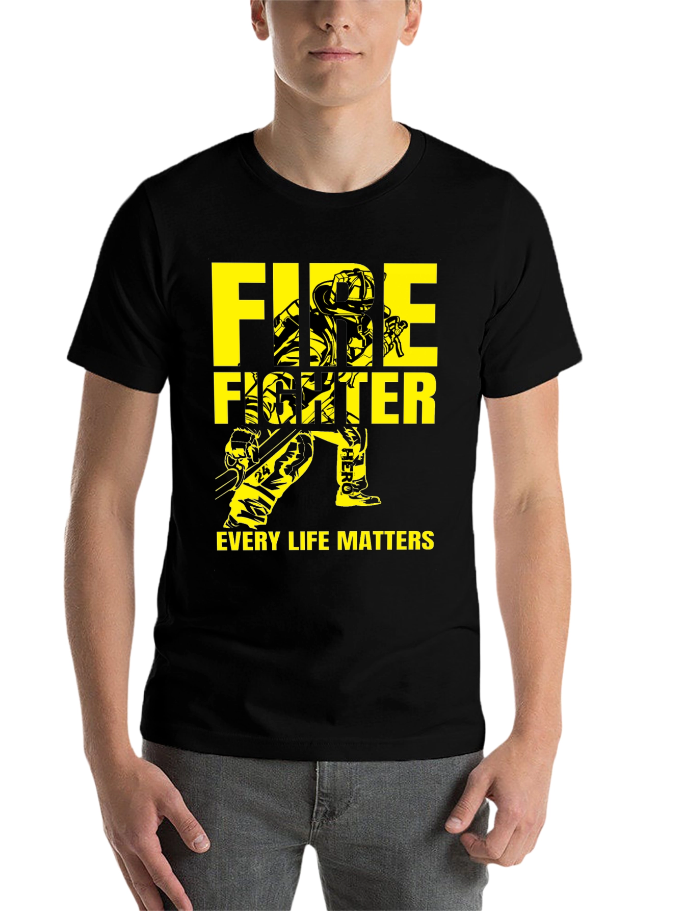 Black Firefighter Every Life Matters Graphic T-Shirt view 7