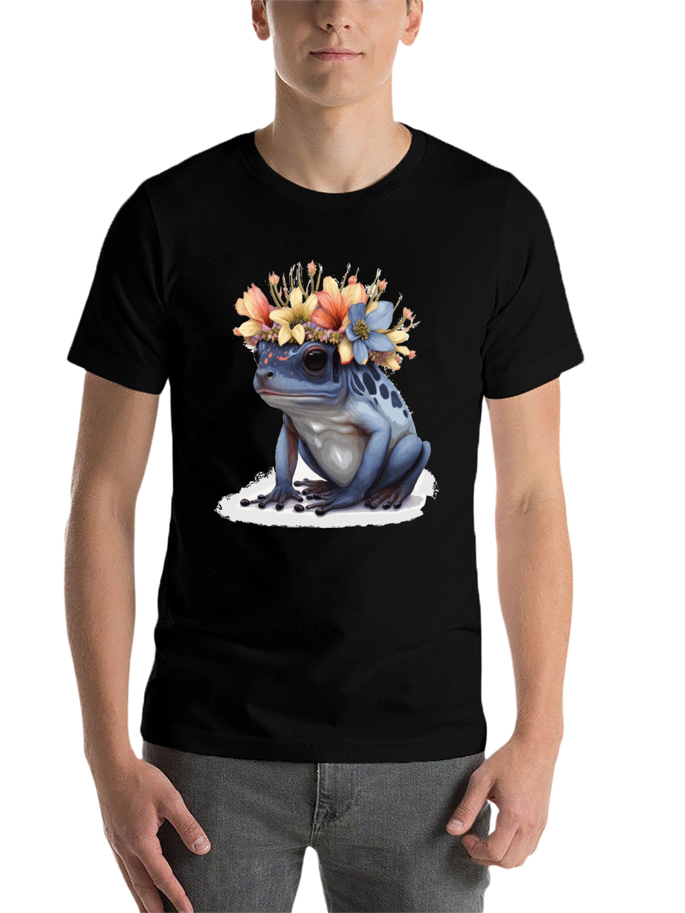 Black Frog with Flower Crown T-Shirt view 7