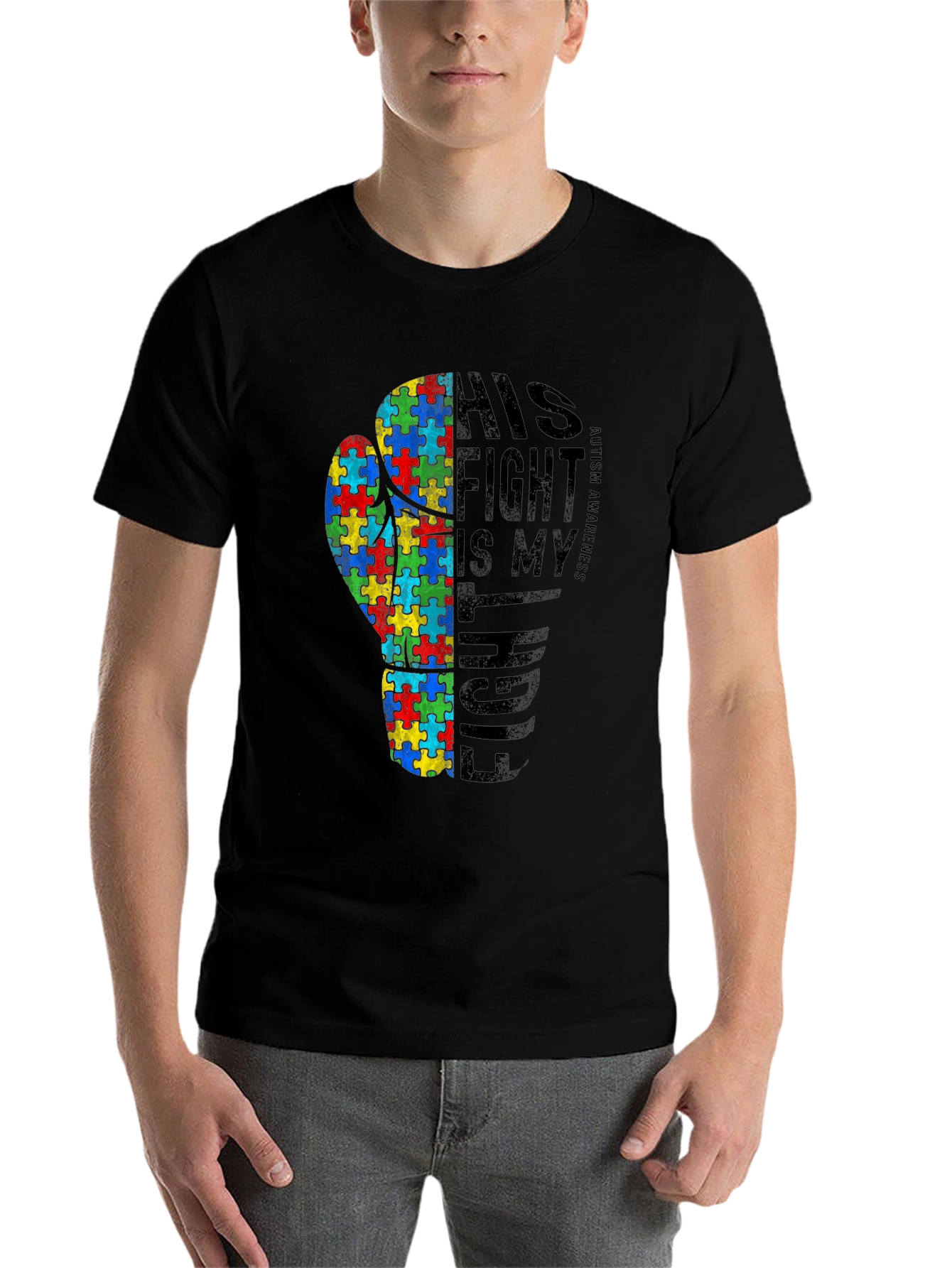 Black Autism Awareness Fight T-Shirt view 7