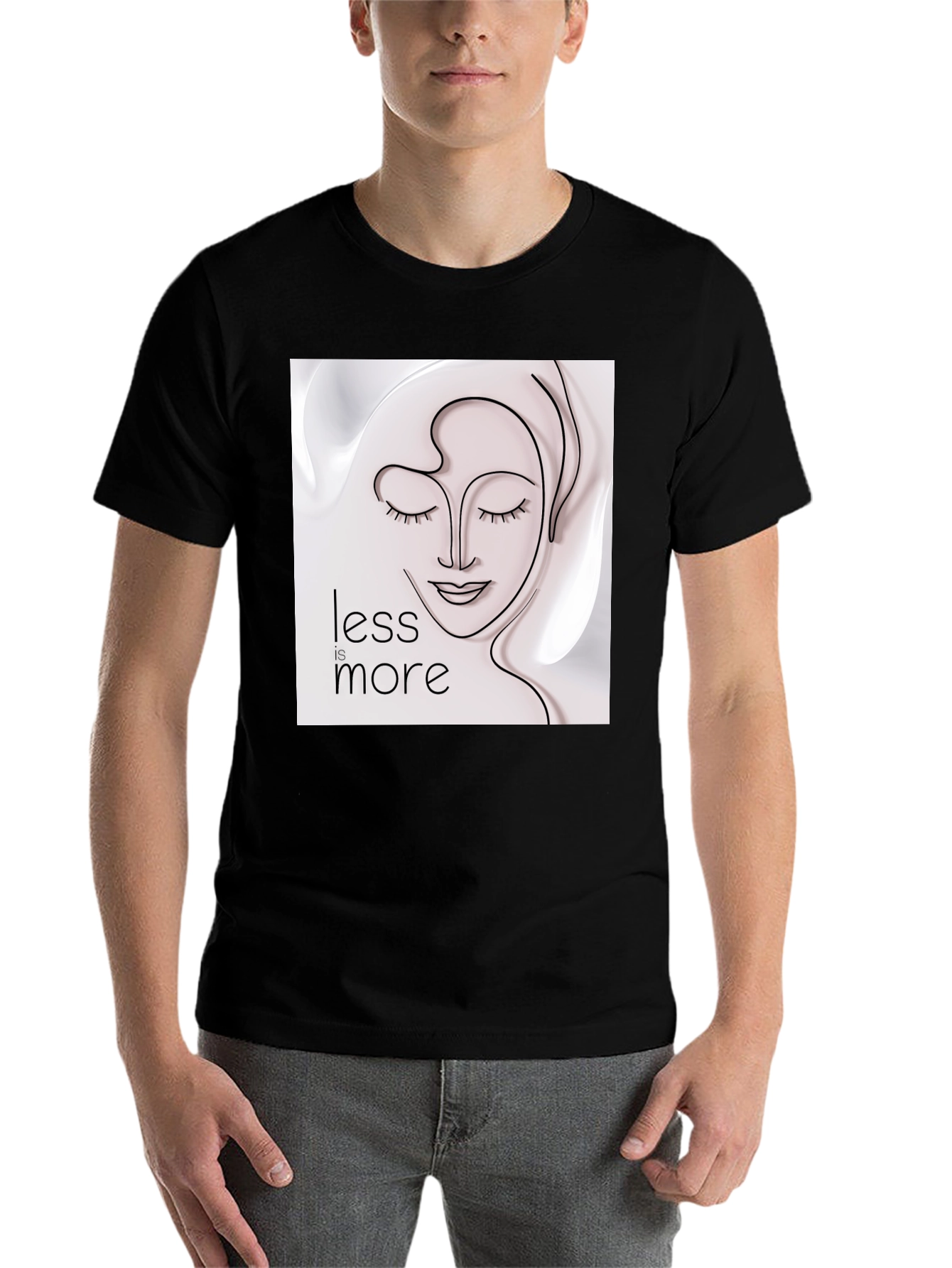Black Minimalist Face Line Art T-Shirt - Less is More view 7