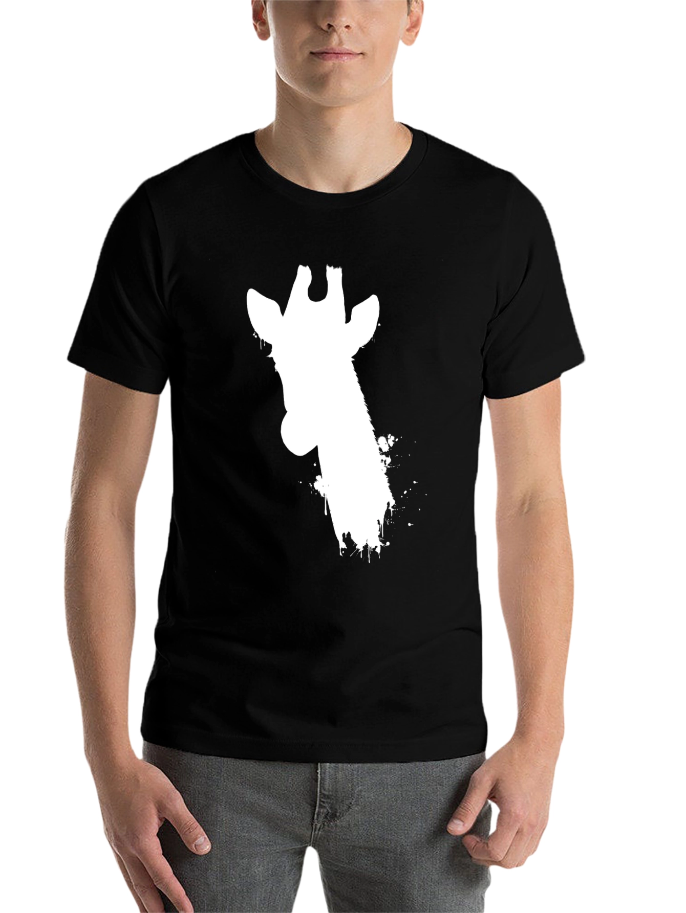Black Giraffe Silhouette Graphic Tee - Black Cotton T-Shirt view 7