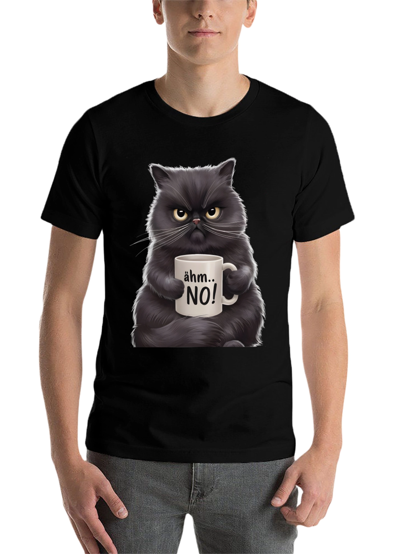 Black Grumpy Cat Coffee T-Shirt - "Ähm... NO!" view 7