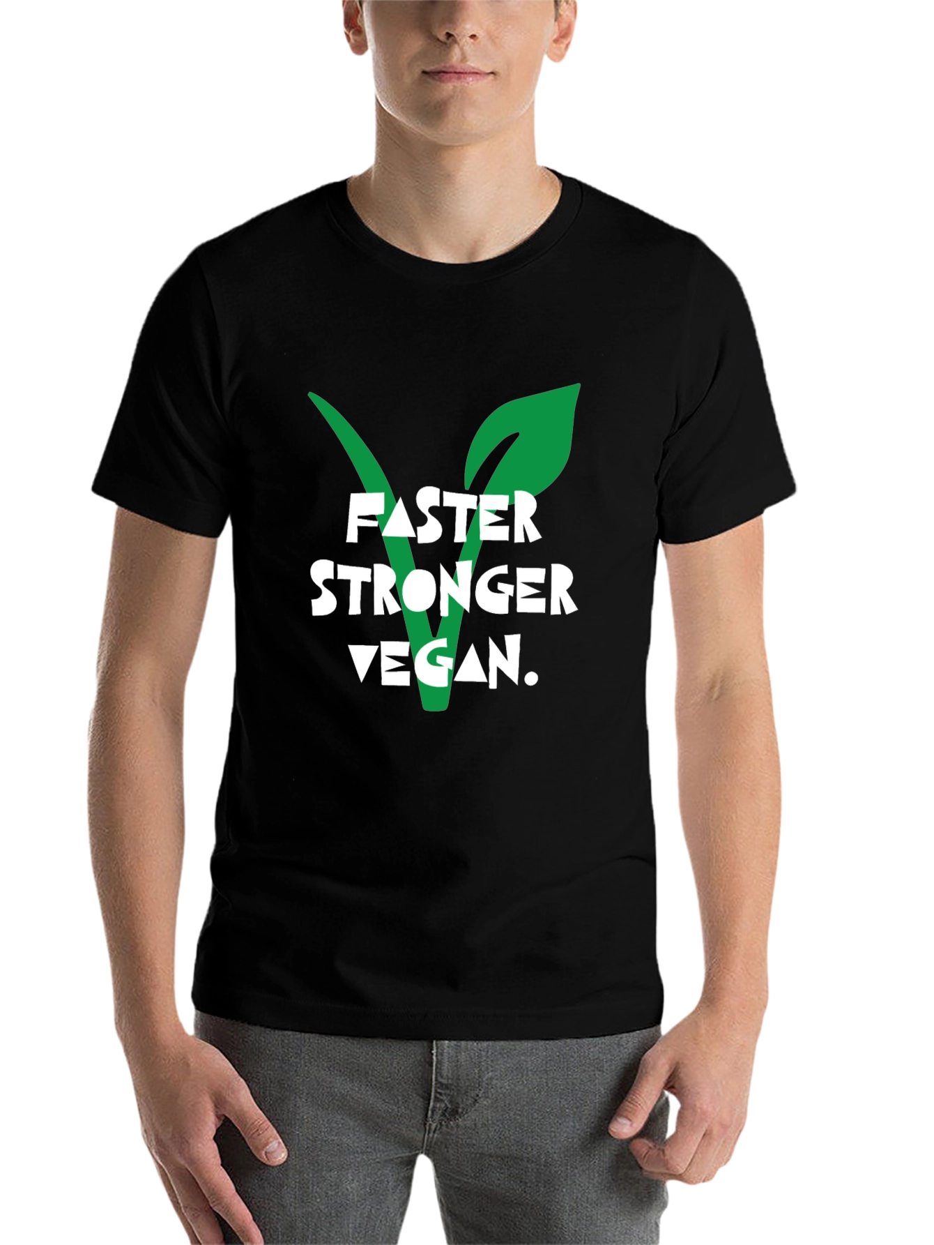 Black Vegan Strength T-Shirt - Faster Stronger Vegan Design view 7