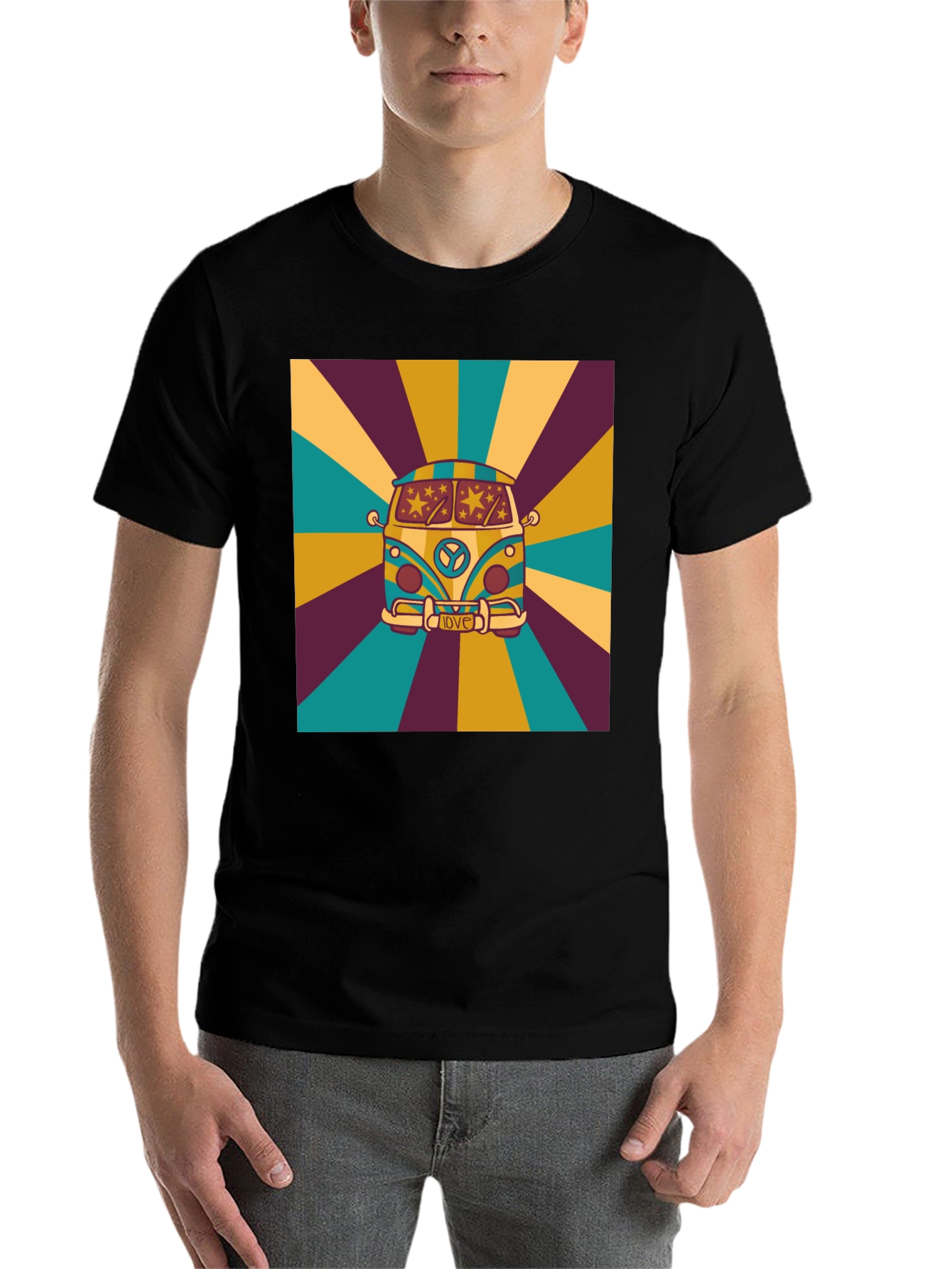 Black Retro Van Graphic Tee - Peace & Love Vibes view 7