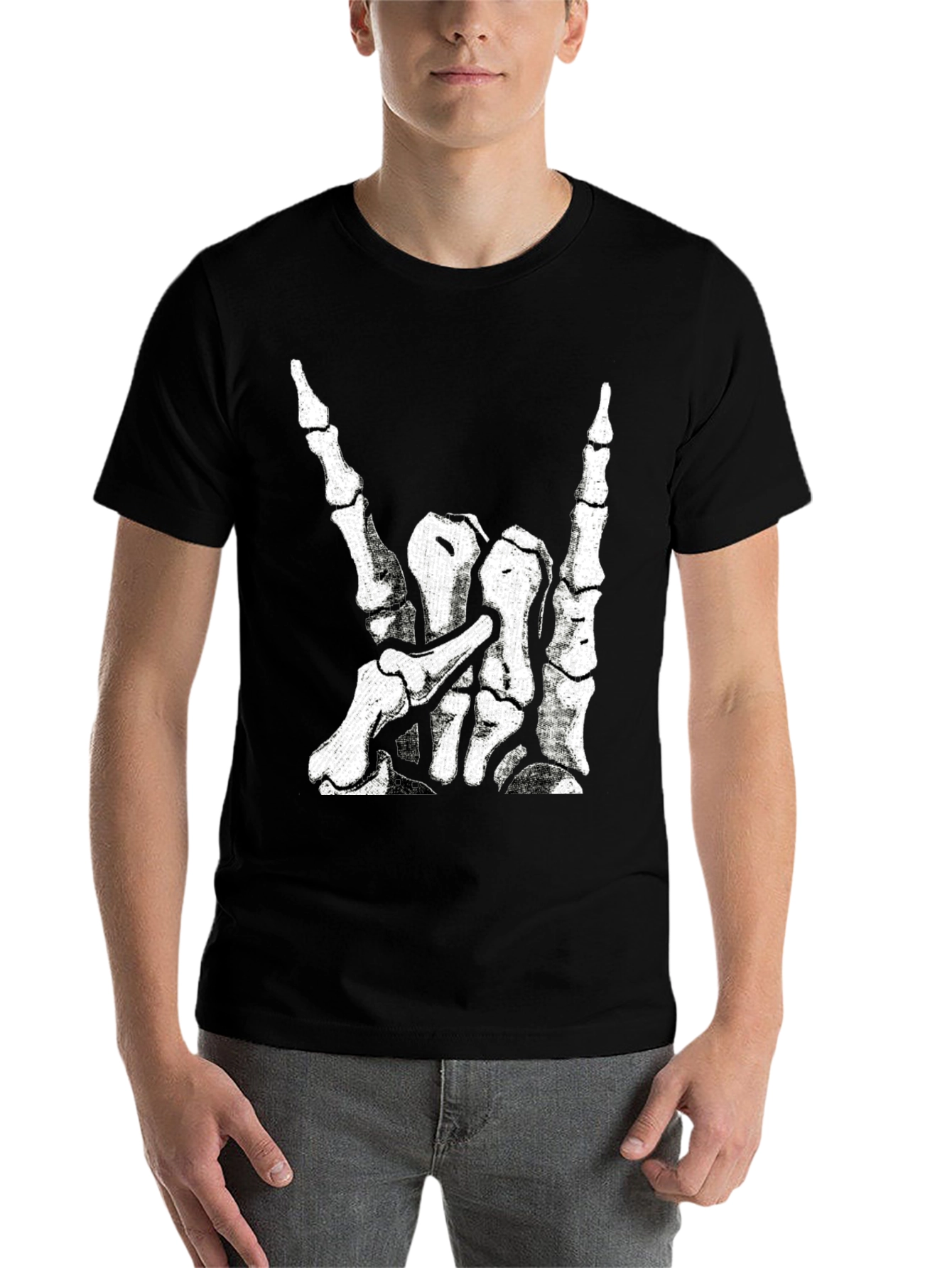 Black Rock On Skeleton Hand Graphic Tee view 7