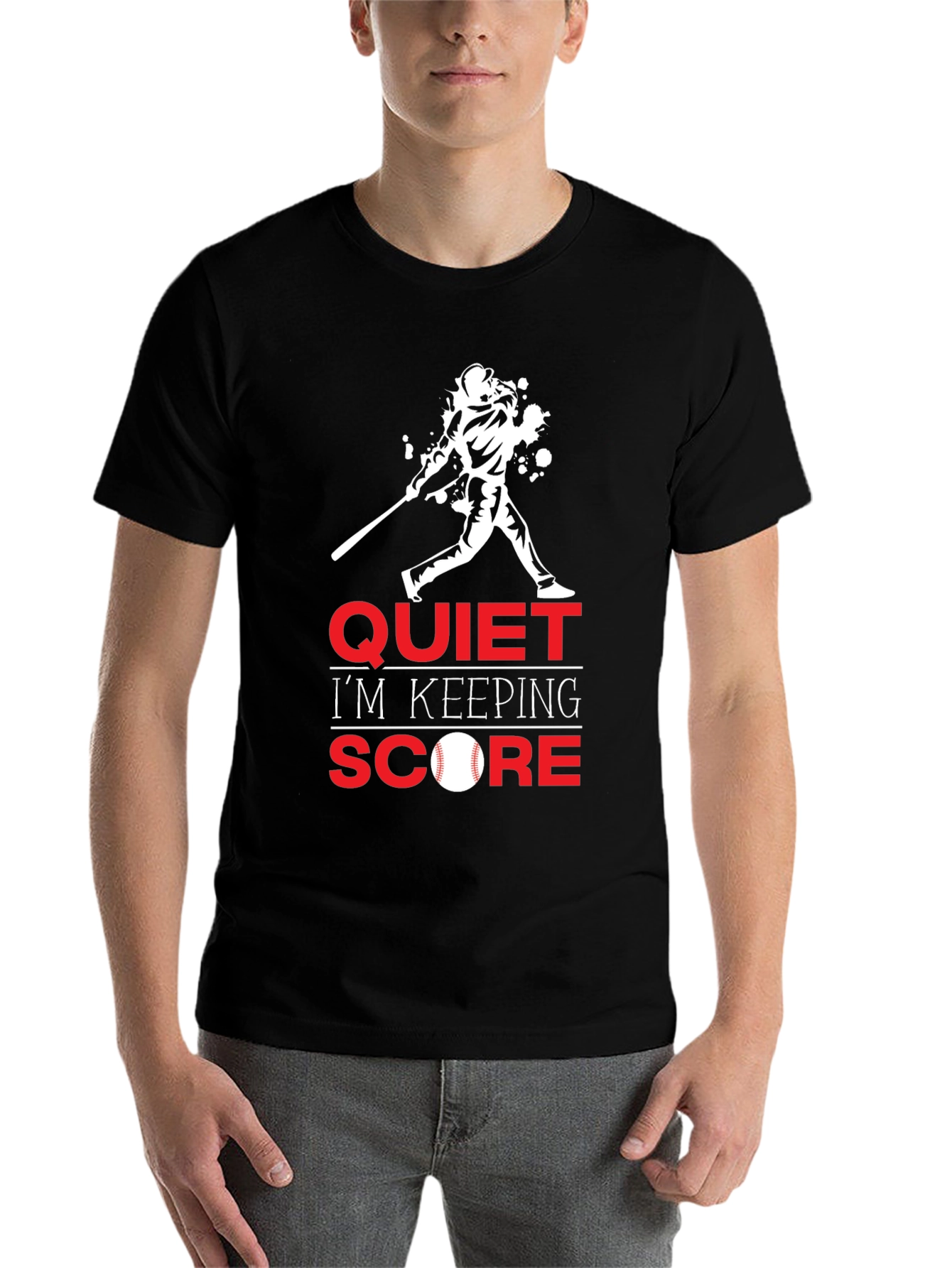 Black Quiet I'm Keeping Score Baseball T-Shirt view 7