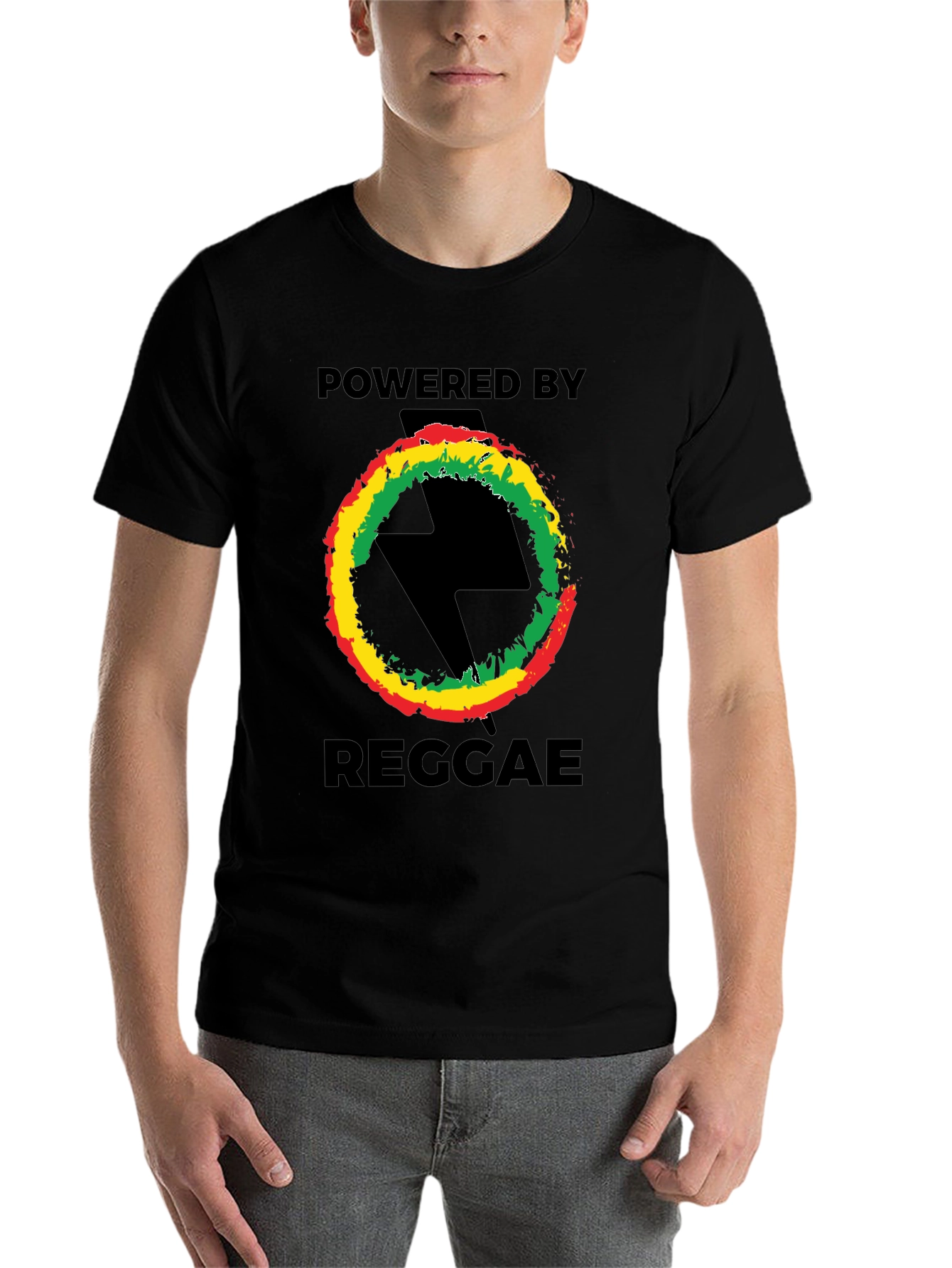 Black Powered By Reggae T-Shirt - Black view 7