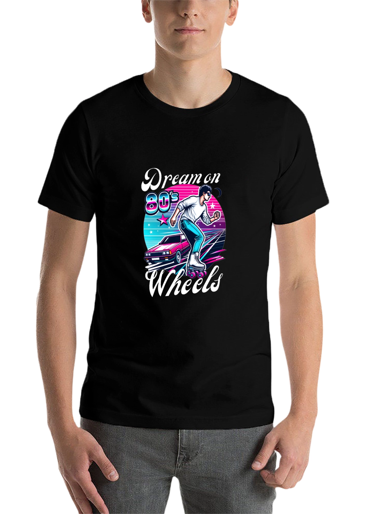 Black Retro 80s Roller Skating T-Shirt view 7