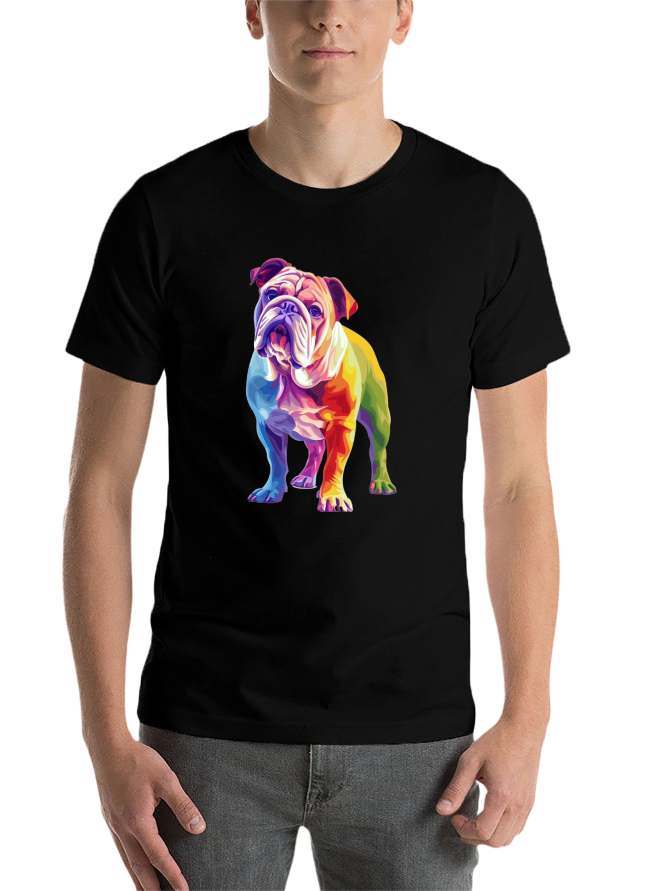 Black Rainbow Bulldog Graphic T-Shirt view 7