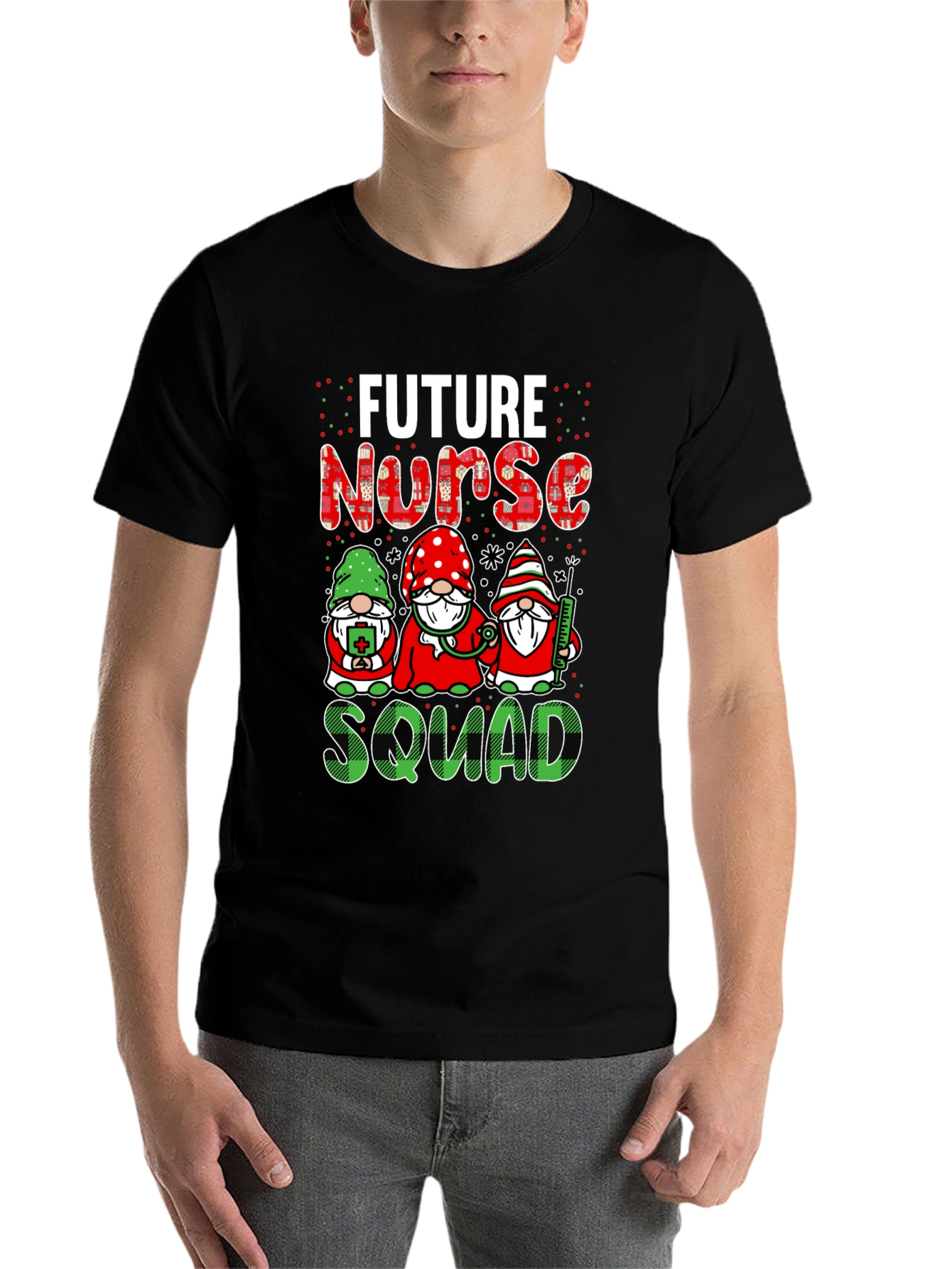 Black Future Nurse Squad T-Shirt Cute Gnomes Design view 7