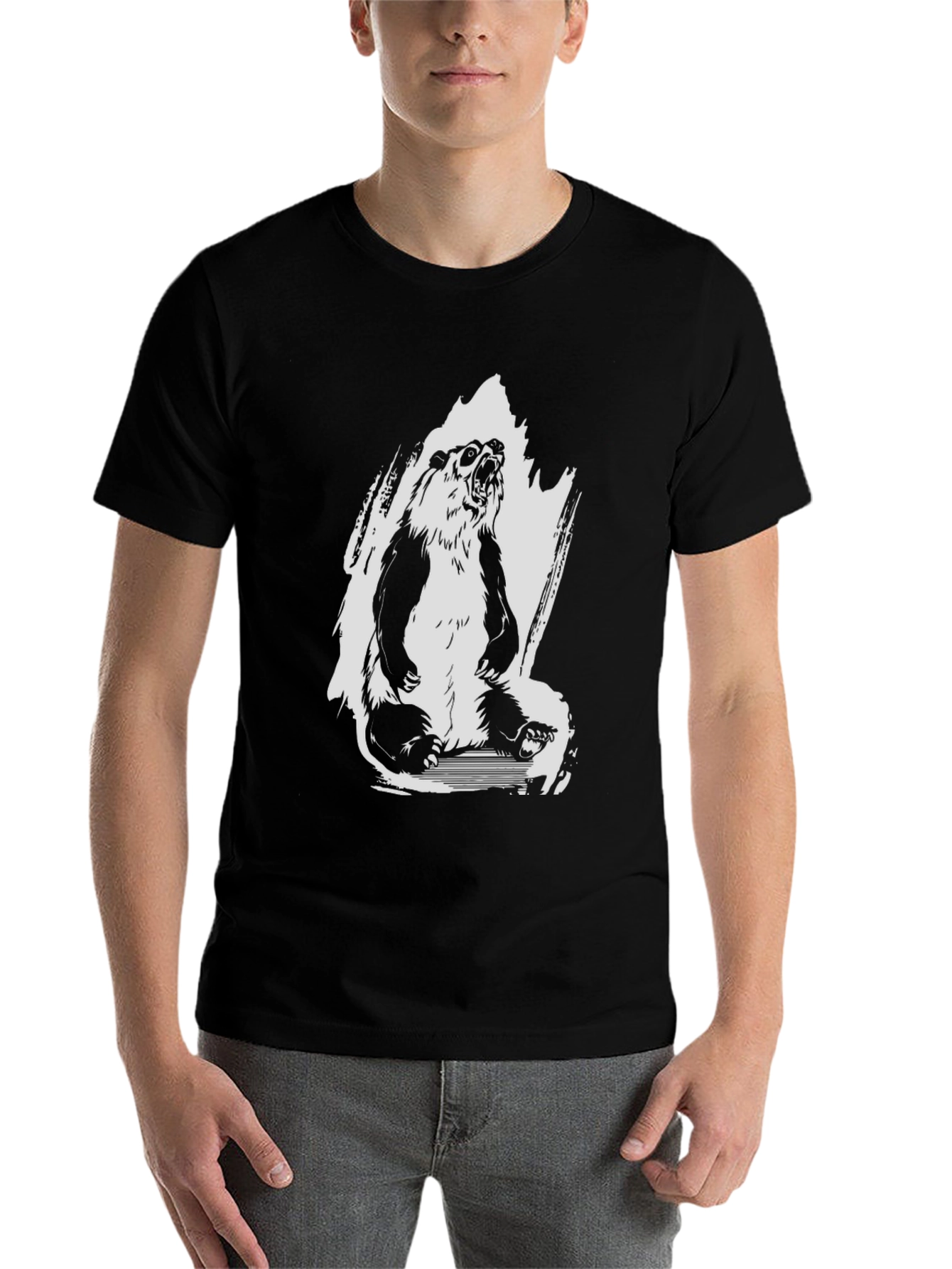 Black Men's Black Graphic Tee - Roaring Panda Design view 7