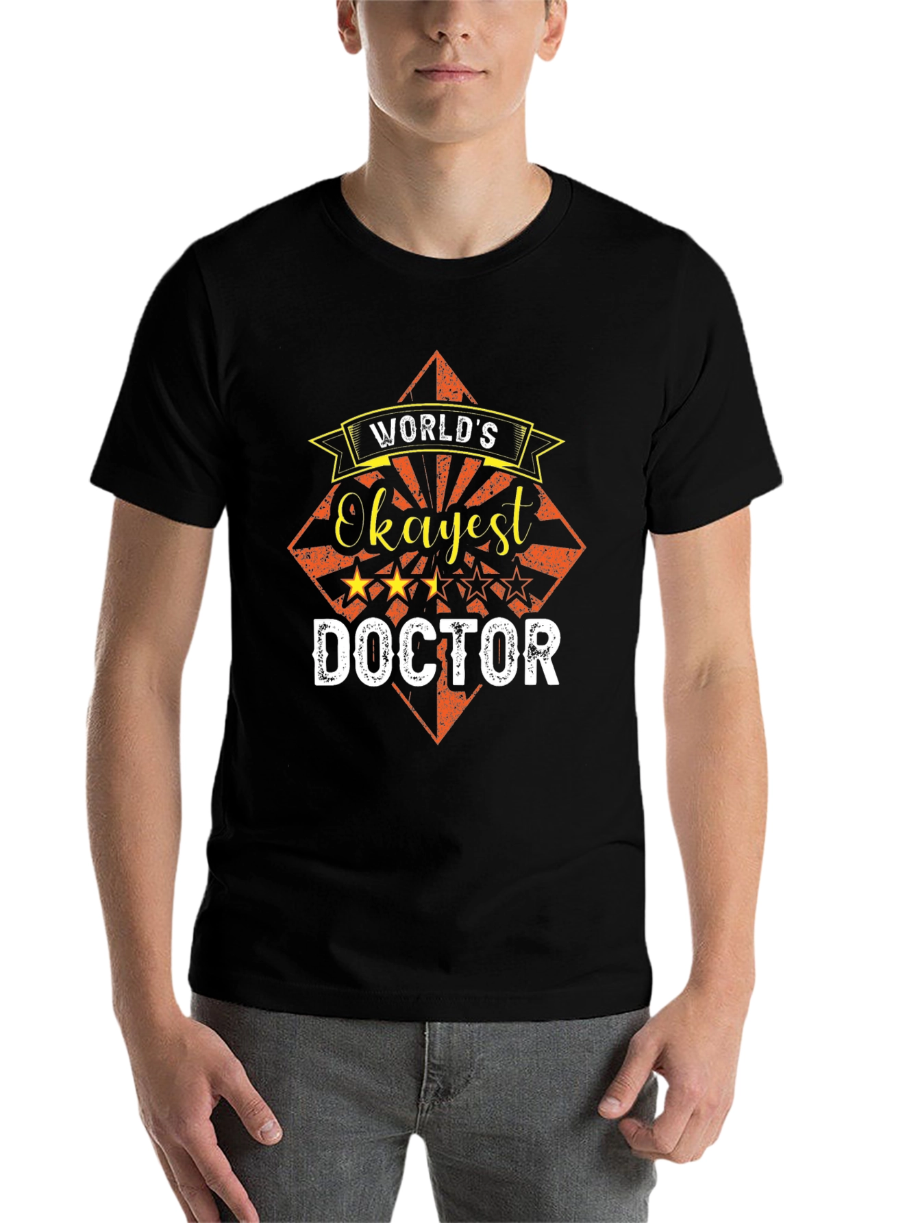 Black World's Okayest Doctor Funny T-Shirt view 7
