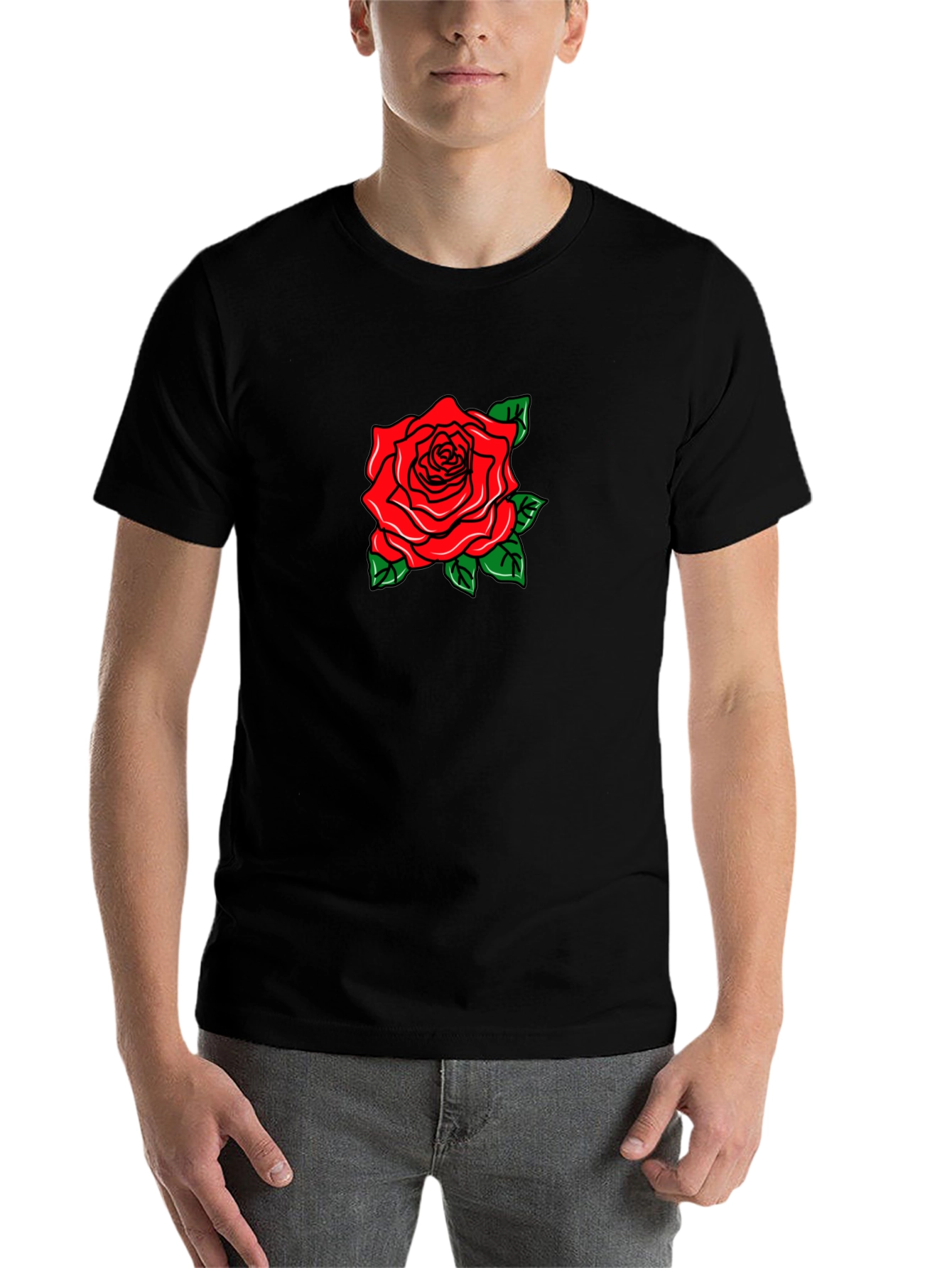 Black Black T-Shirt with Rose Graphic view 7