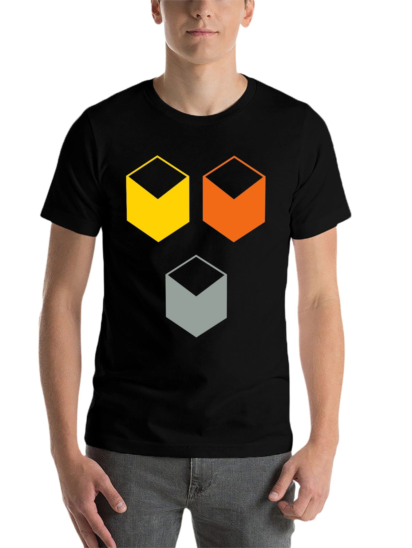 Black Geometric Cube T-Shirt - Modern Abstract Design view 7
