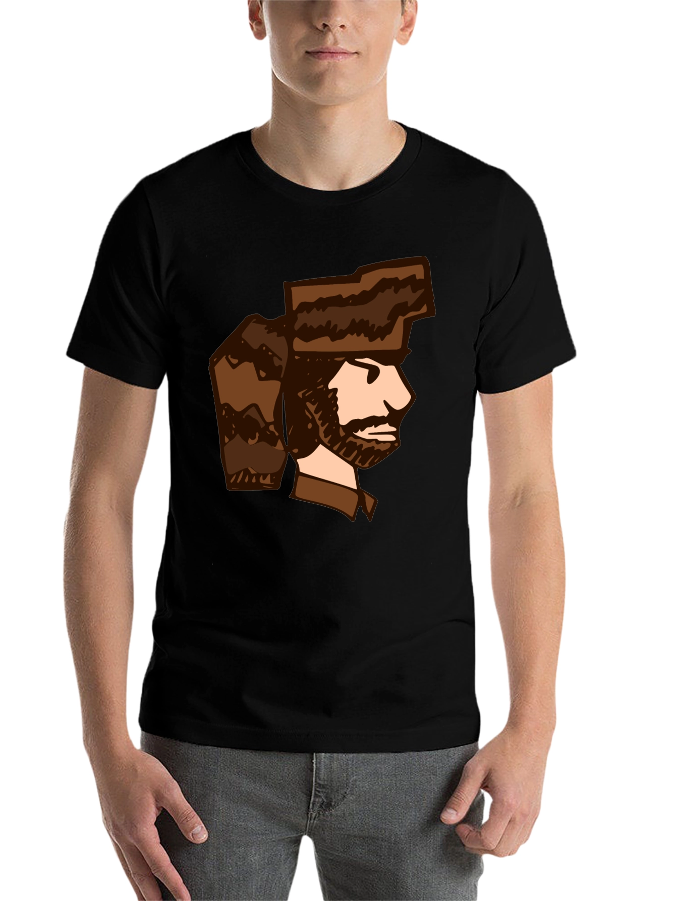Black Cartoon Trapper T-Shirt - Unique Graphic Tee view 7