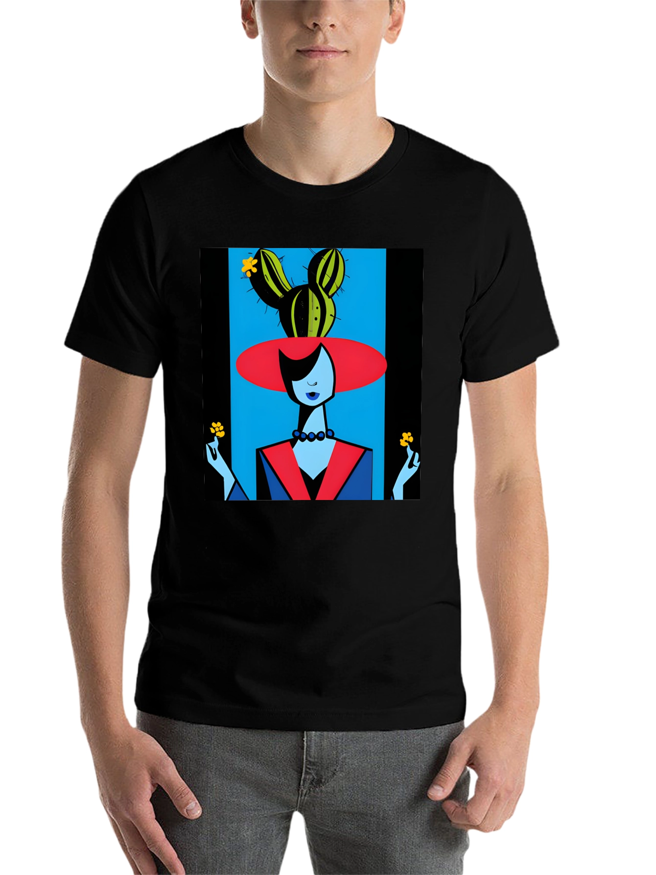 Black Abstract Cactus Woman Graphic Tee view 7