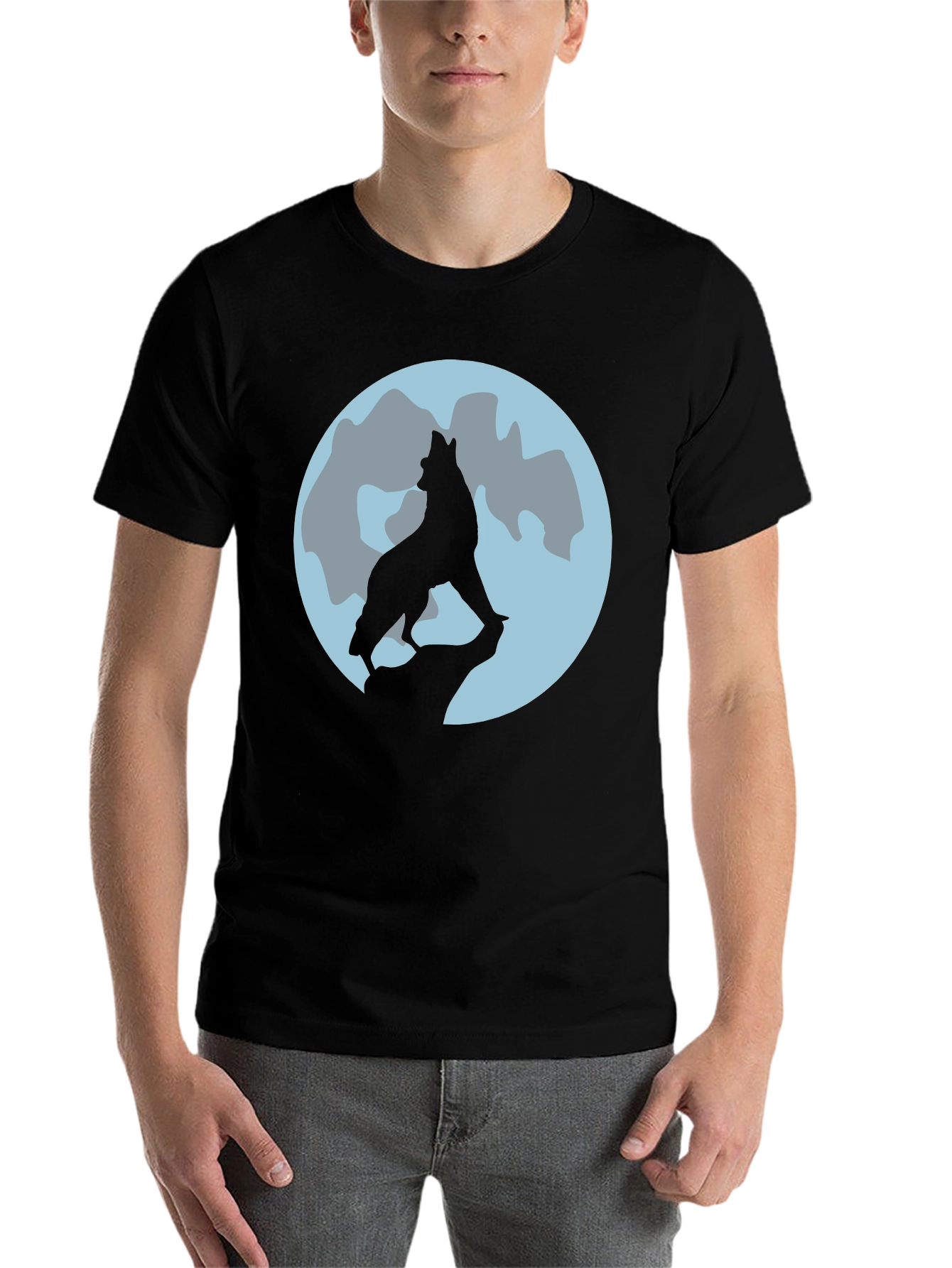 Black Wolf Moon Graphic Tee - Black Cotton T-Shirt view 7