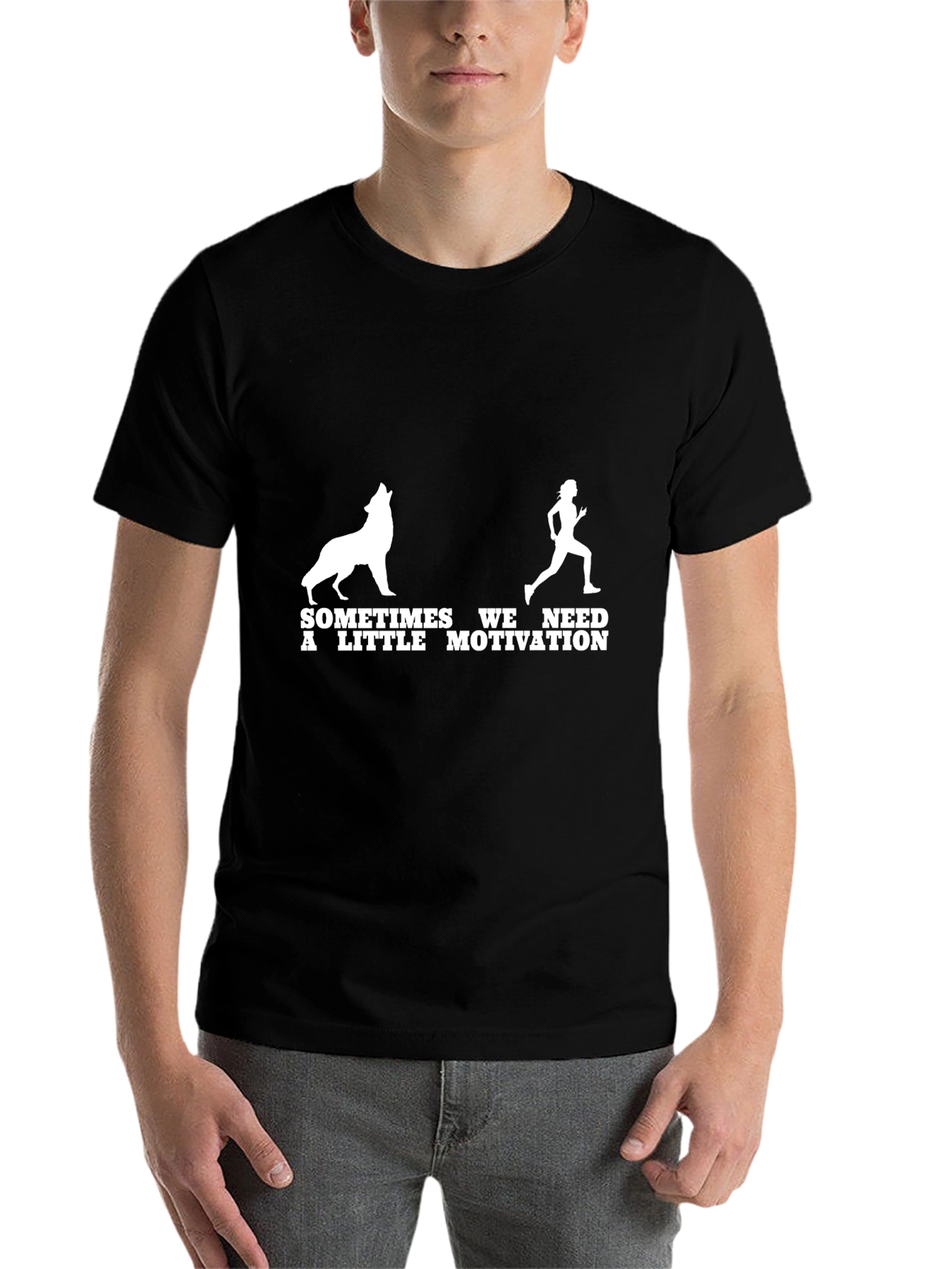 Black Motivation Graphic Tee - Wolf & Runner Design view 7